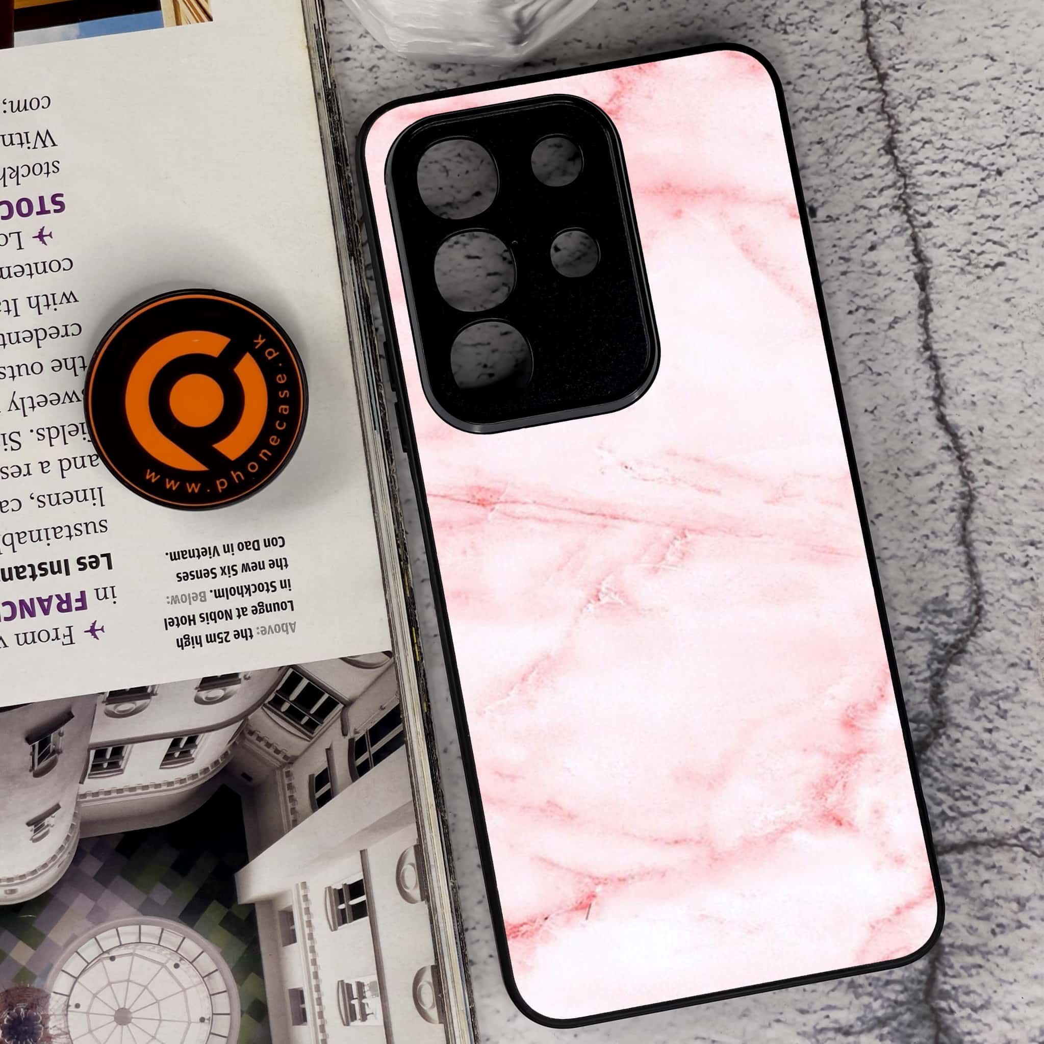 Vivo Y29 4G - Pink Marble Series - Premium Metal Printed soft Bumper Shock Proof Case
