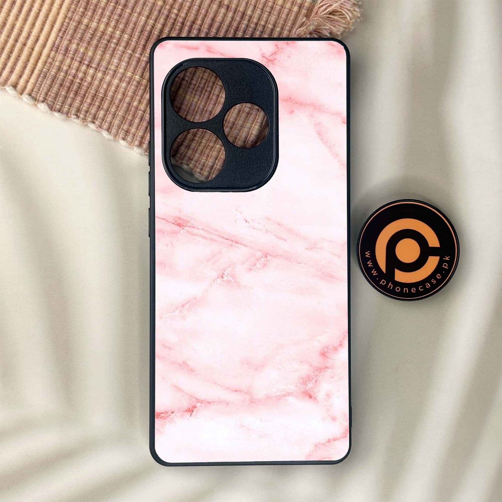 Realme GT 6 - Pink Marble Series - Premium Metal Printed soft Bumper shock Proof Case