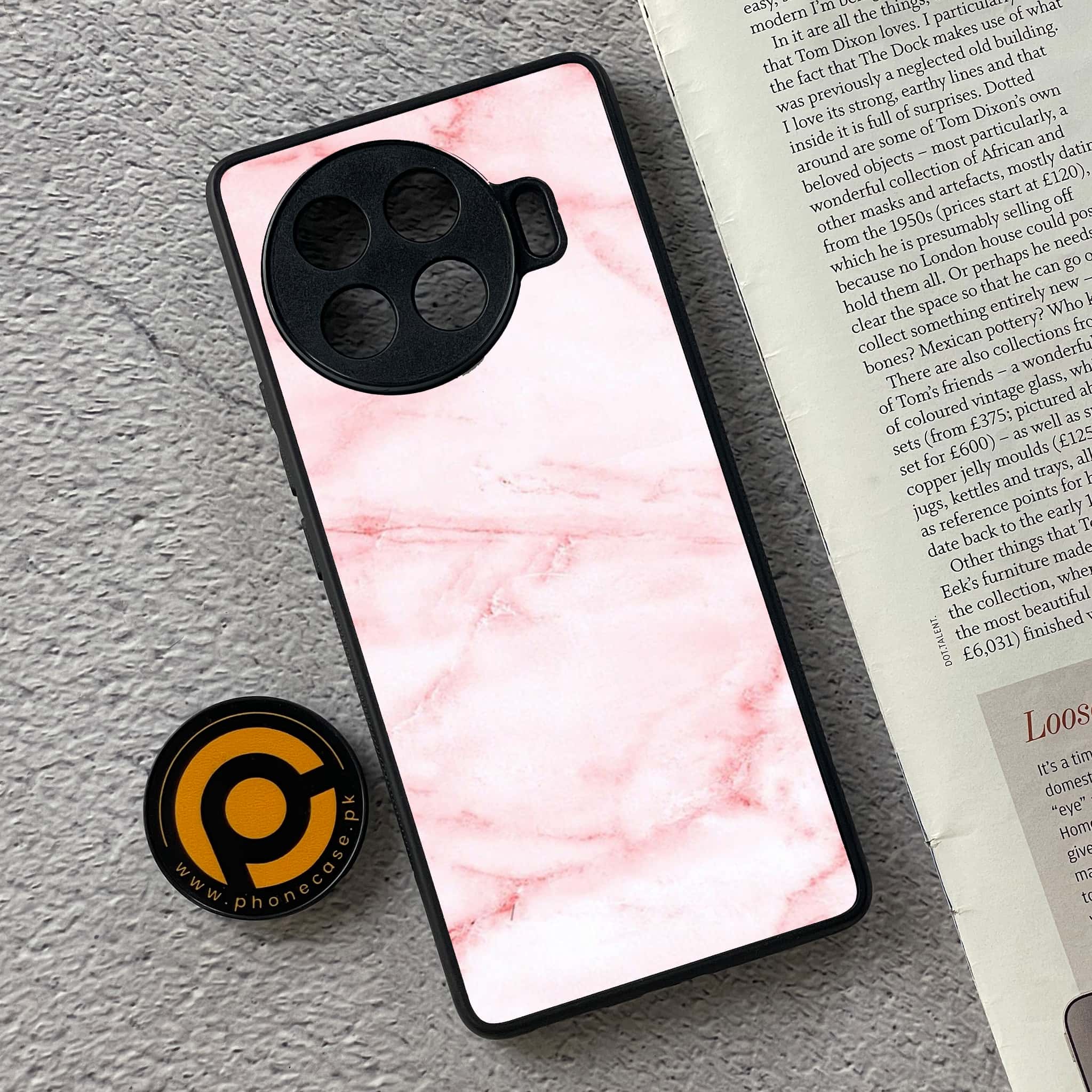 Tecno Spark 20 pro plus - Pink Marble Series - Premium Printed Glass soft Bumper shock Proof Case