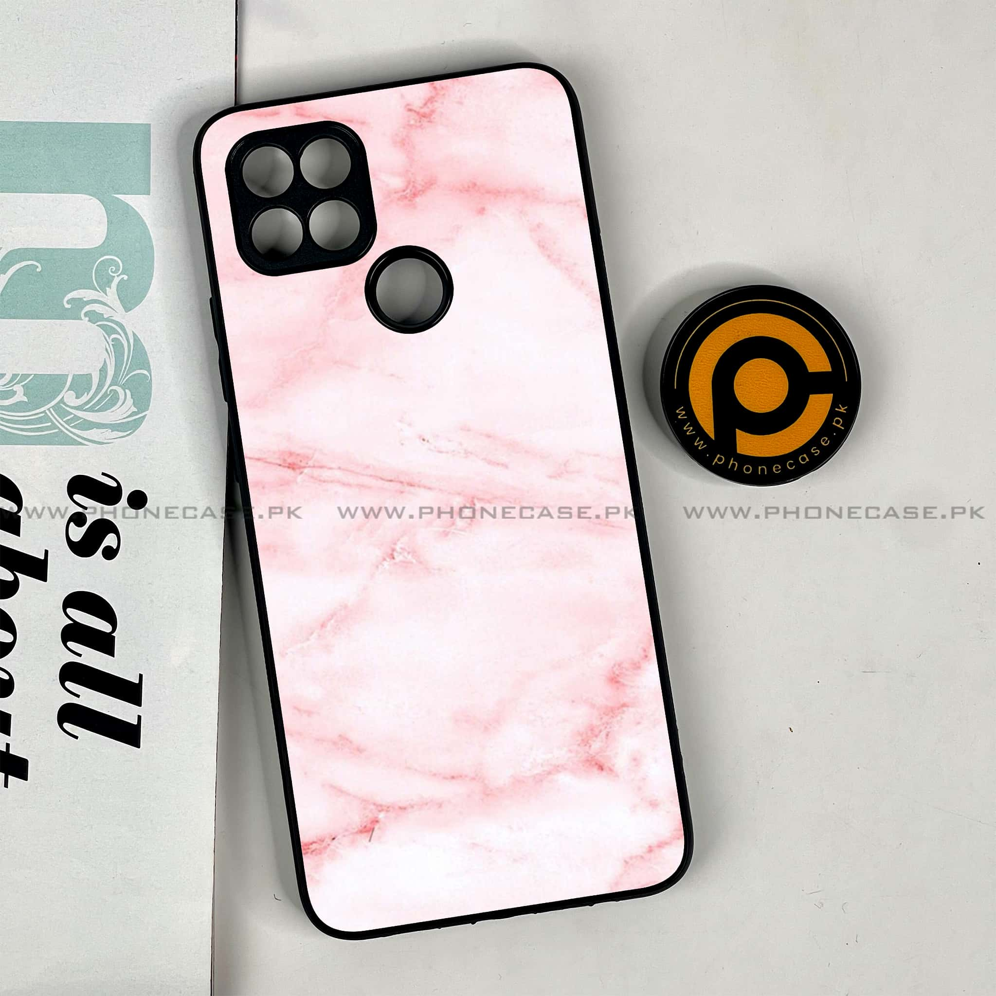 Oppo A15s - Pink Marble Series - Premium Printed Glass soft Bumper shock Proof Case