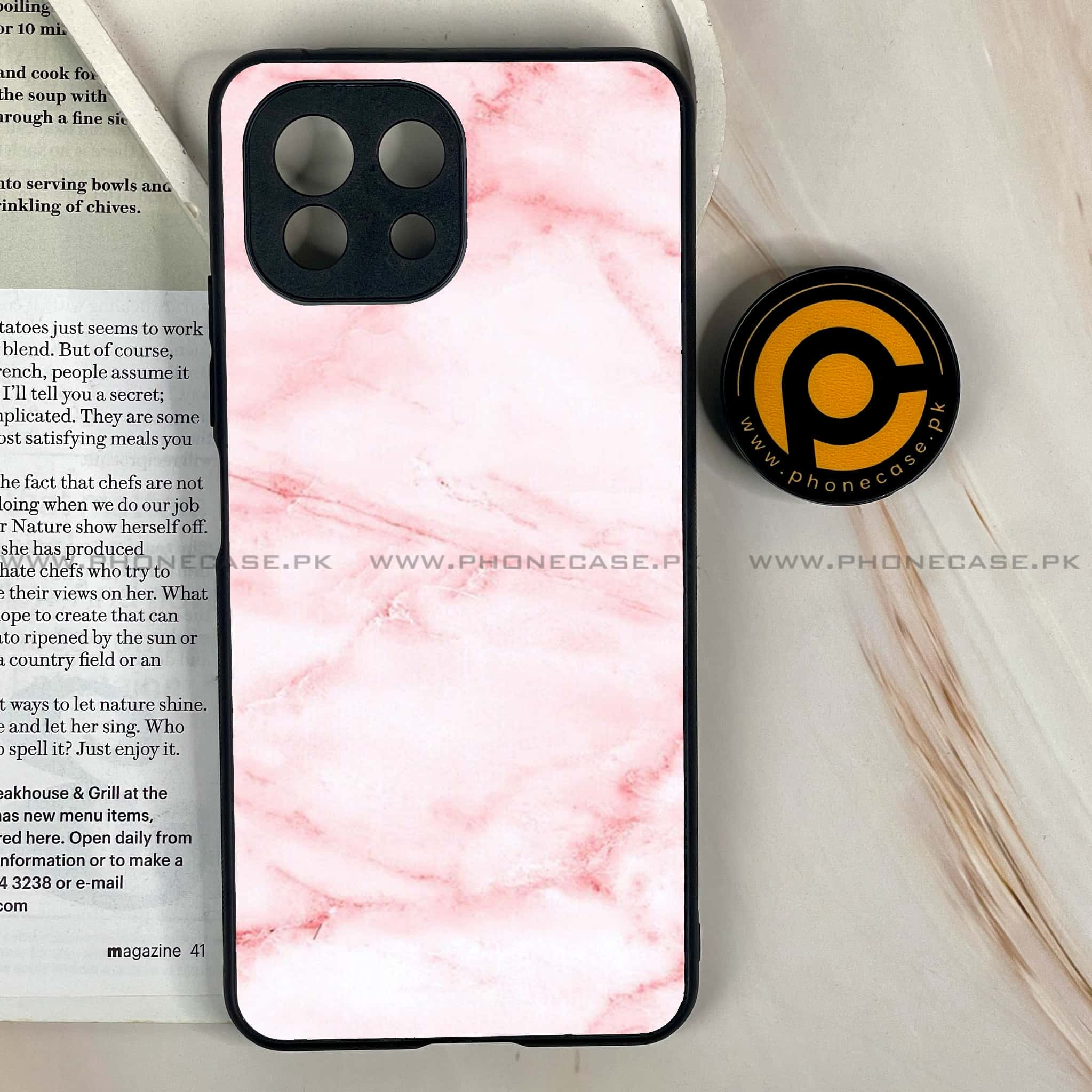 Mi 11 Lite - Pink Marble Series - Premium Printed Glass soft Bumper shock Proof Case