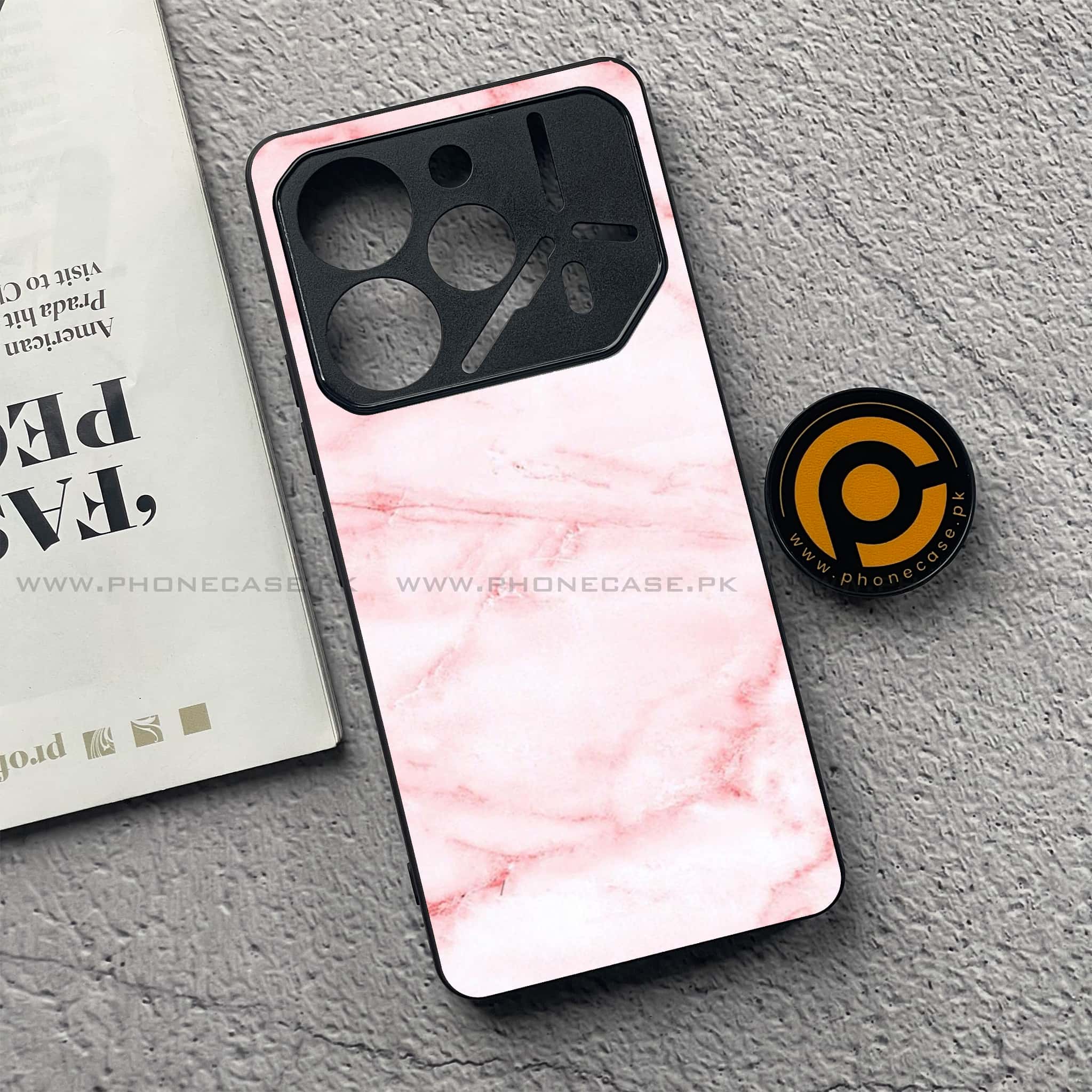 Tecno Pova 6 Pro - Pink Marble Series - Premium Printed Glass soft Bumper shock Proof Case