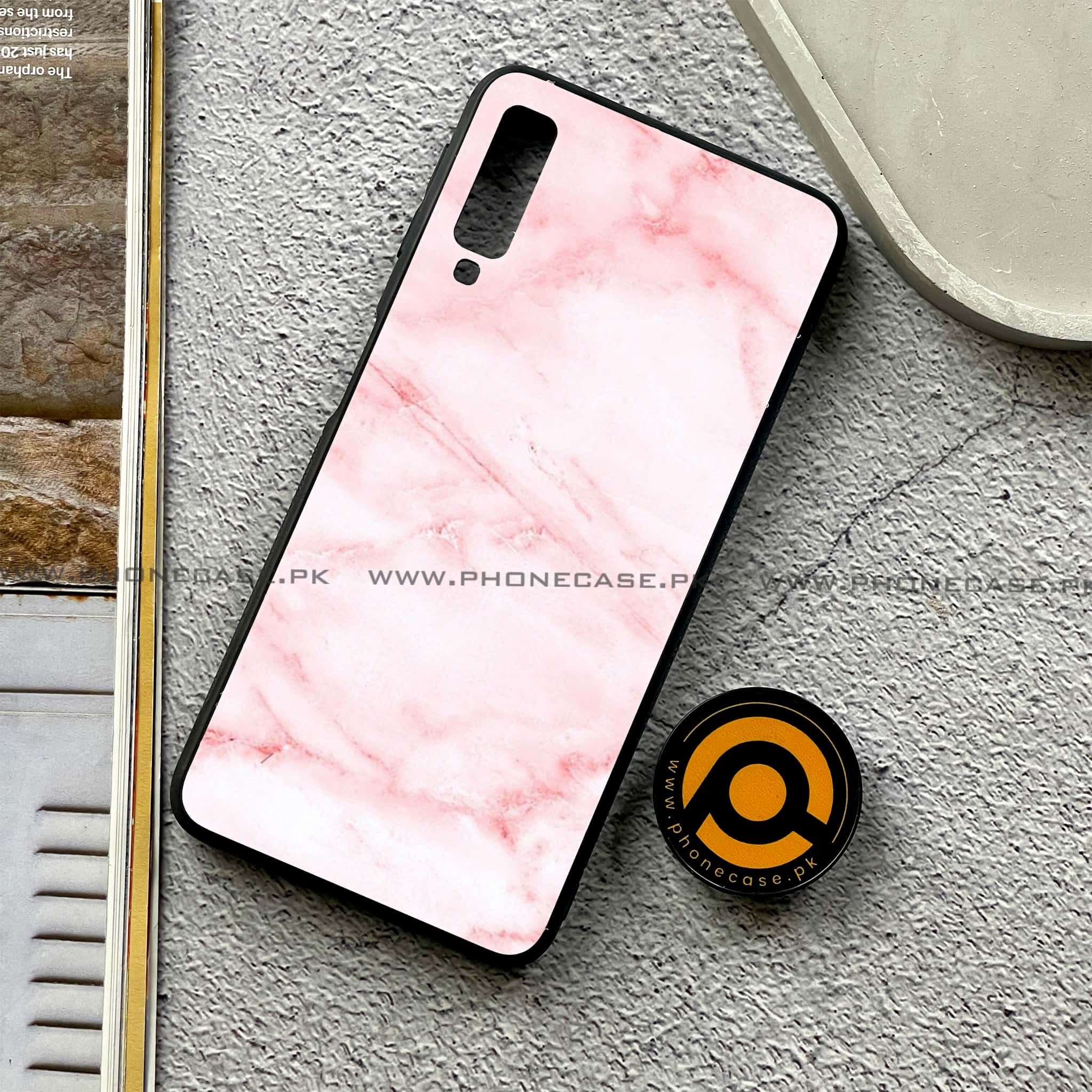 Galaxy A7 2018 - Pink Marble Series - Premium Printed Metal soft Bumper shock Proof Case