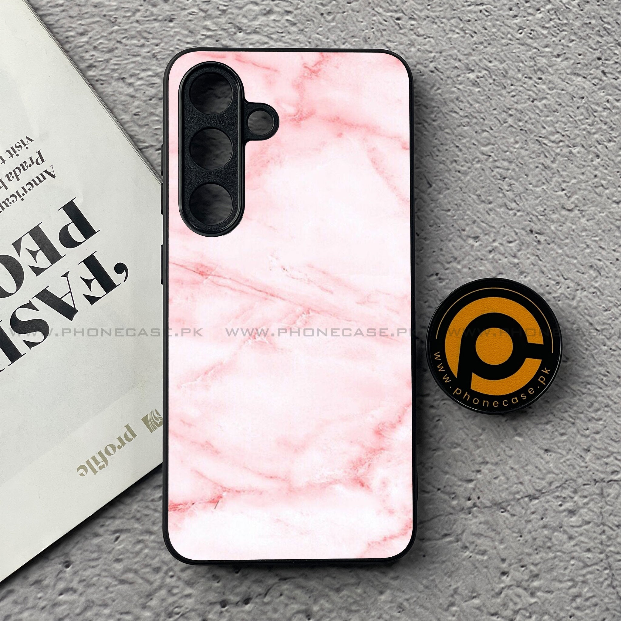 Samsung Galaxy S25 FE - Pink Marble Series - Premium Metal Printed soft Bumper shock Proof Case