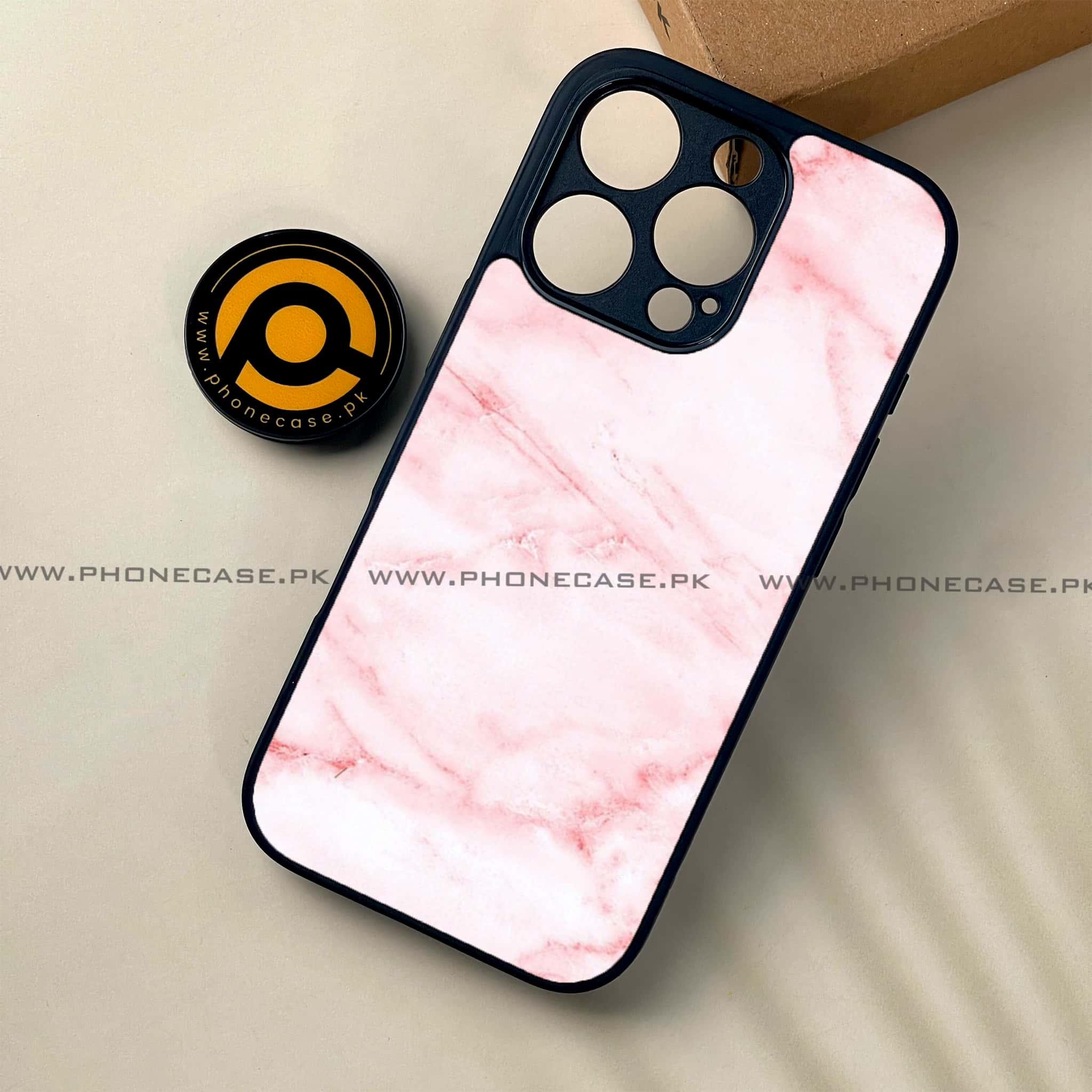 iPhone 16 Pro - Pink Marble Series - Premium Printed Glass soft Bumper shock Proof Case