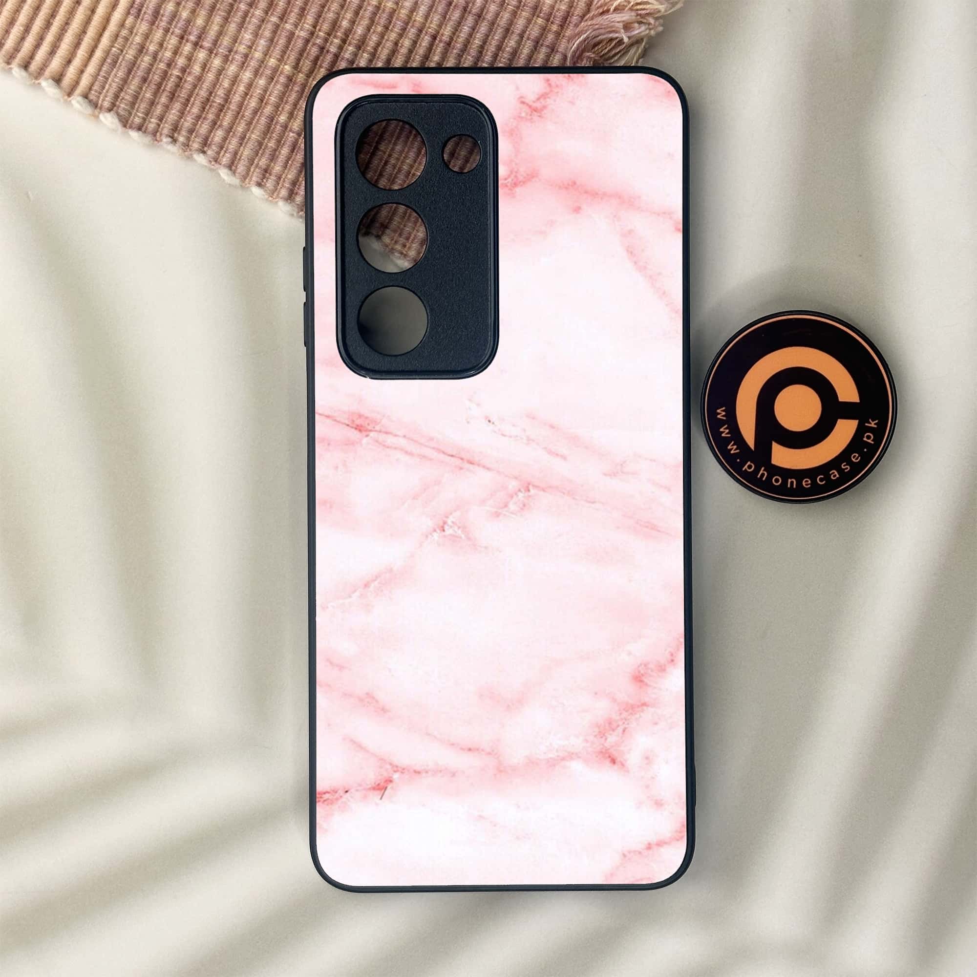 Oppo A5 2025 - Pink Marble Series - Premium Metal Printed soft Bumper shock Proof Case
