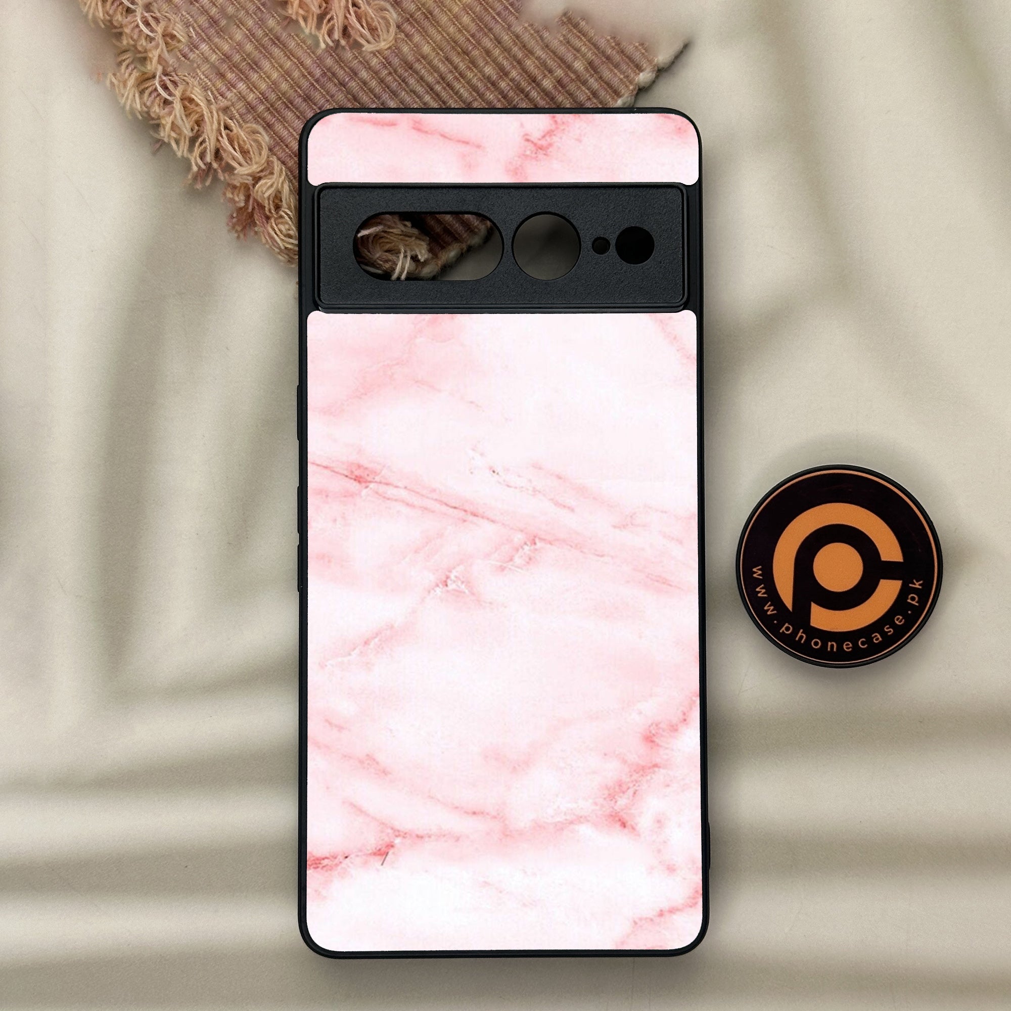 Google Pixel 7 Pro - Pink Marble Series - Premium Metal Printed soft Bumper Shock Proof Case