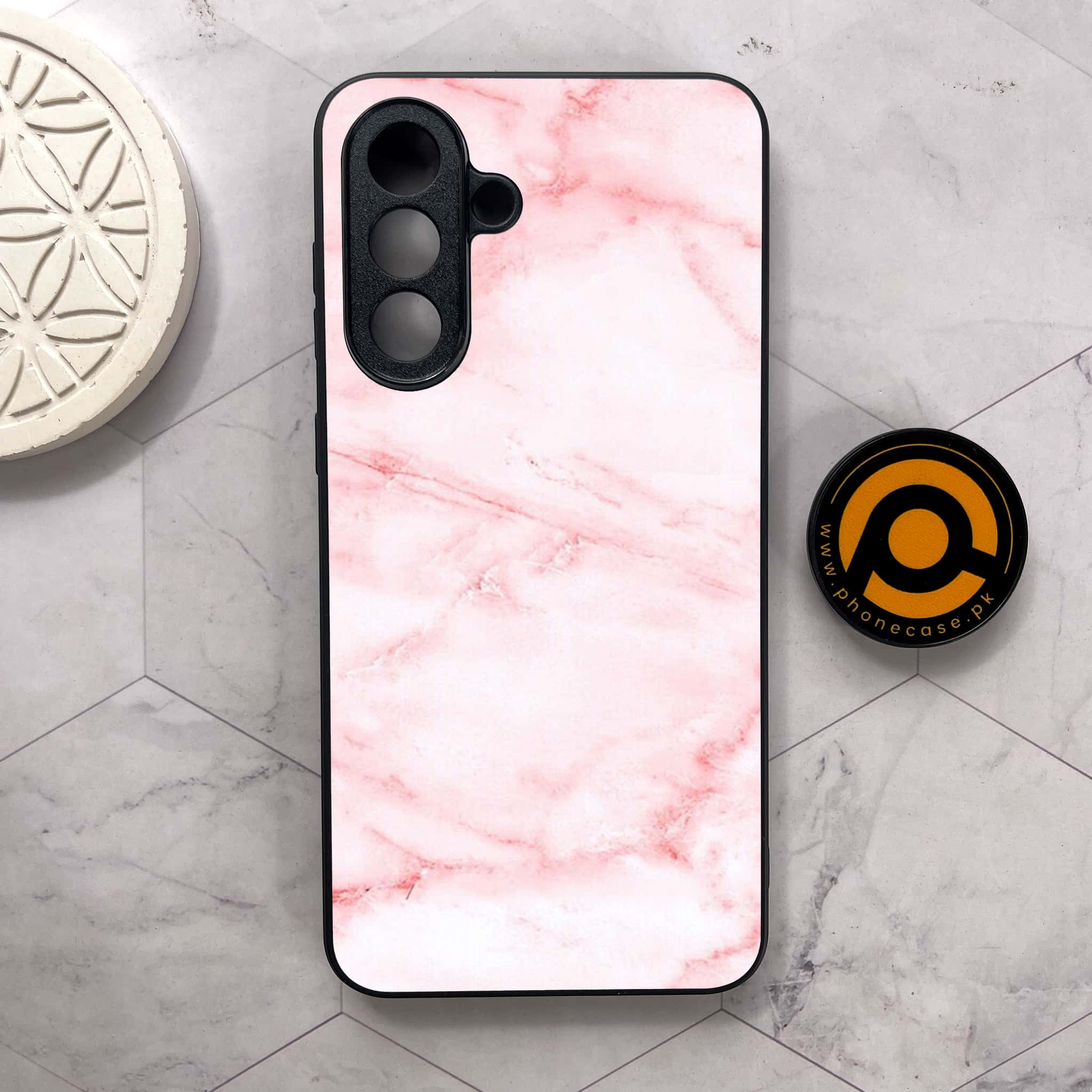 Samsung Galaxy A56 5G - Pink Marble Series - Premium Metal Printed soft Bumper shock Proof Case
