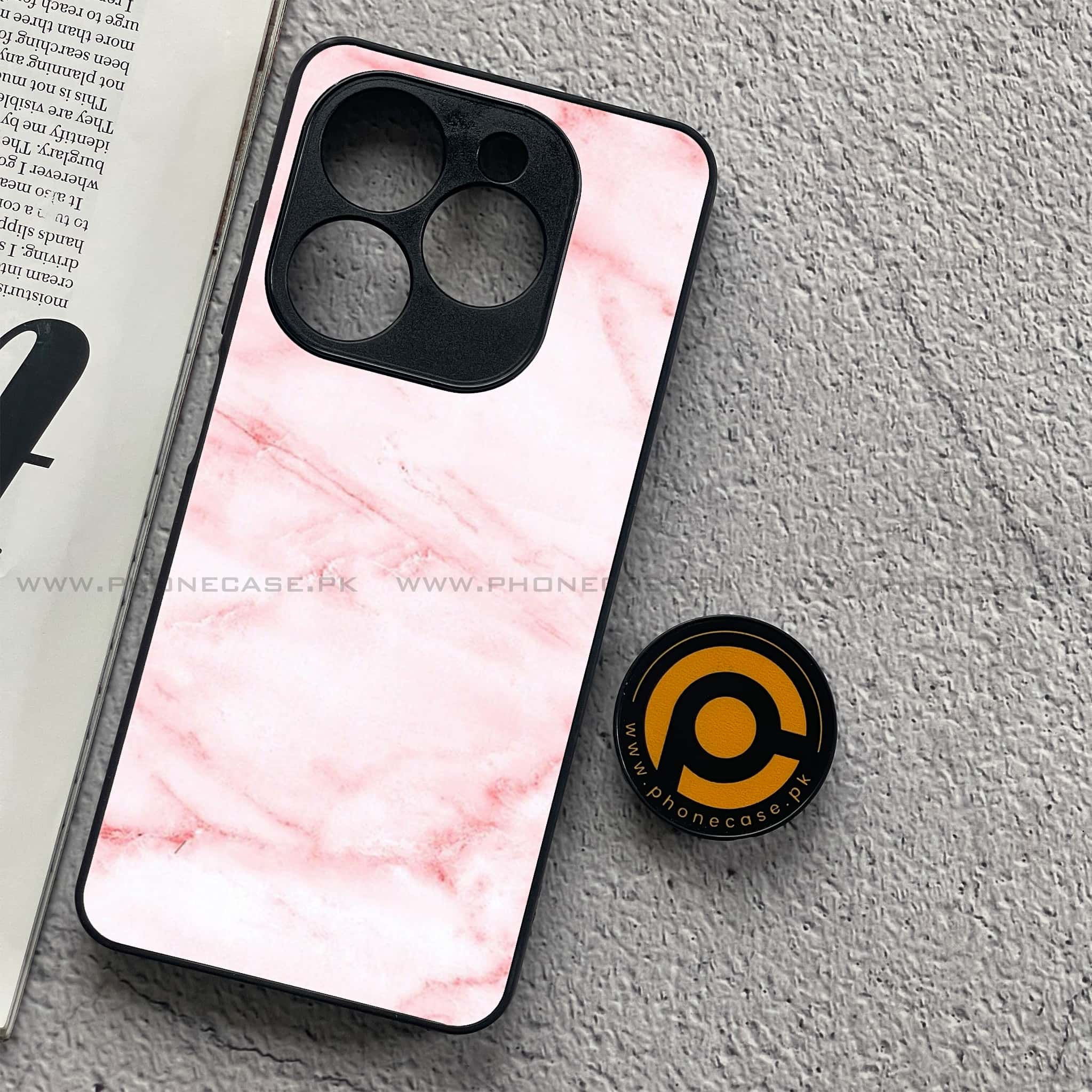 Tecno Spark 20C - Pink Marble Series - Premium Printed Glass soft Bumper shock Proof Case