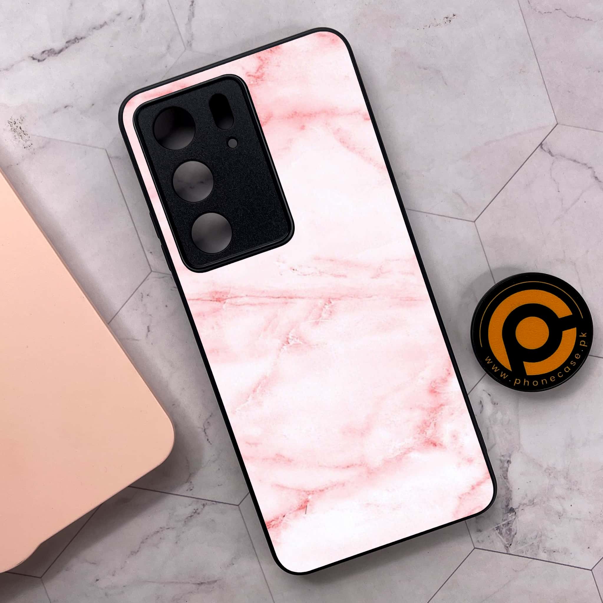 Realme C75x 4G - Pink Marble Series - Premium Metal Printed soft Bumper shock Proof Case