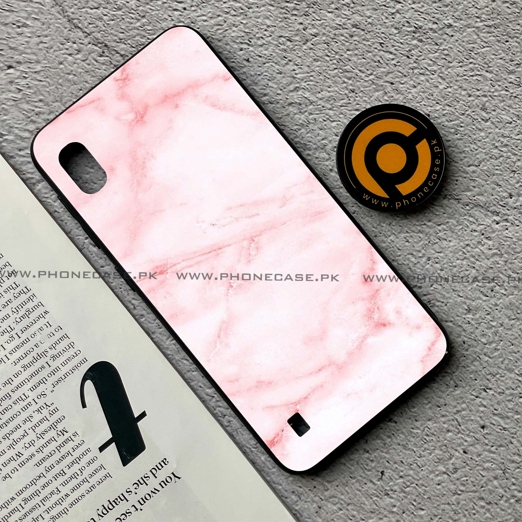 Samsung Galaxy A10 - Pink Marble Series - Premium Printed Glass soft Bumper shock Proof Case