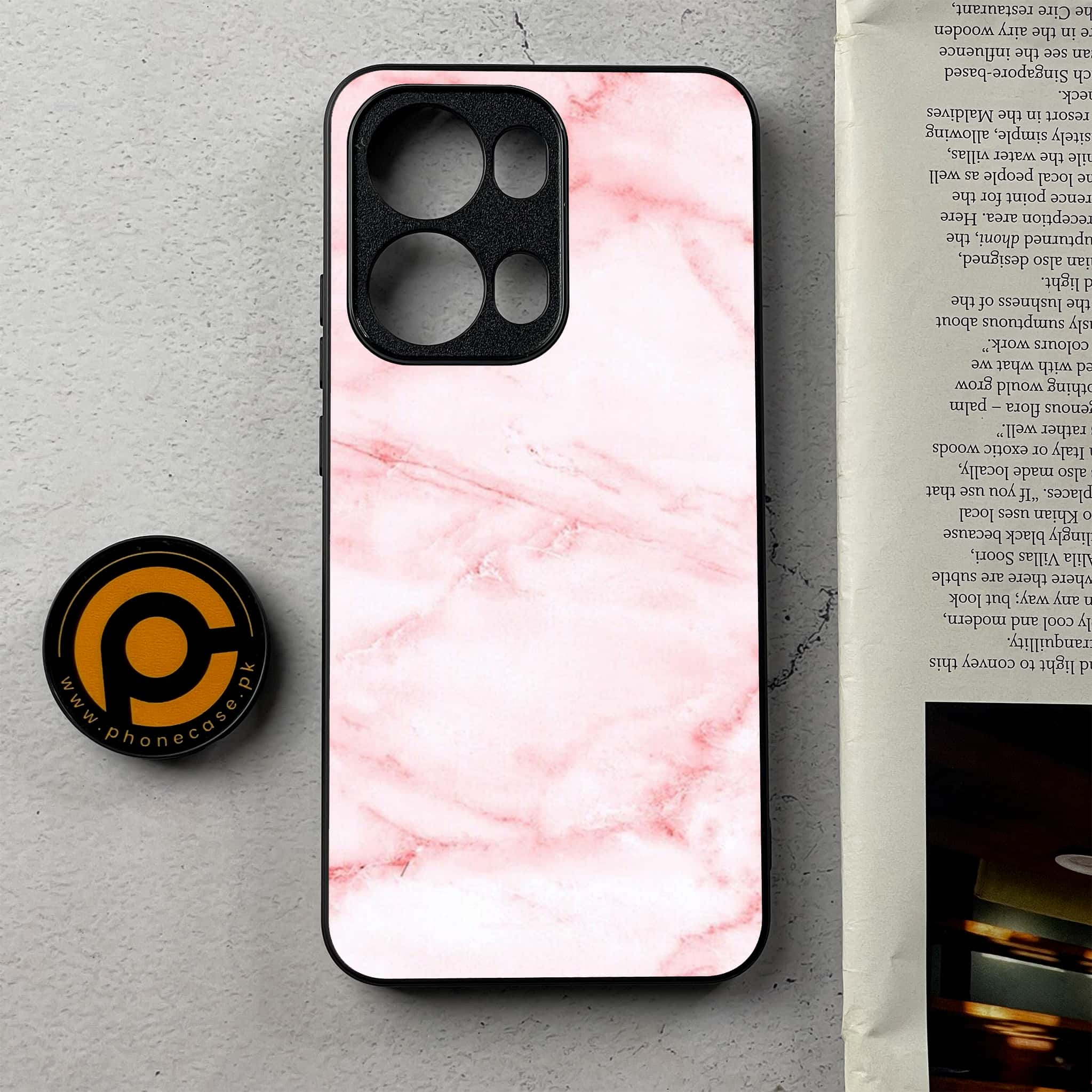 Oppo Reno 13 Pro - Pink Marble Series - Premium Metal Printed Soft Bumper Shockproof Case