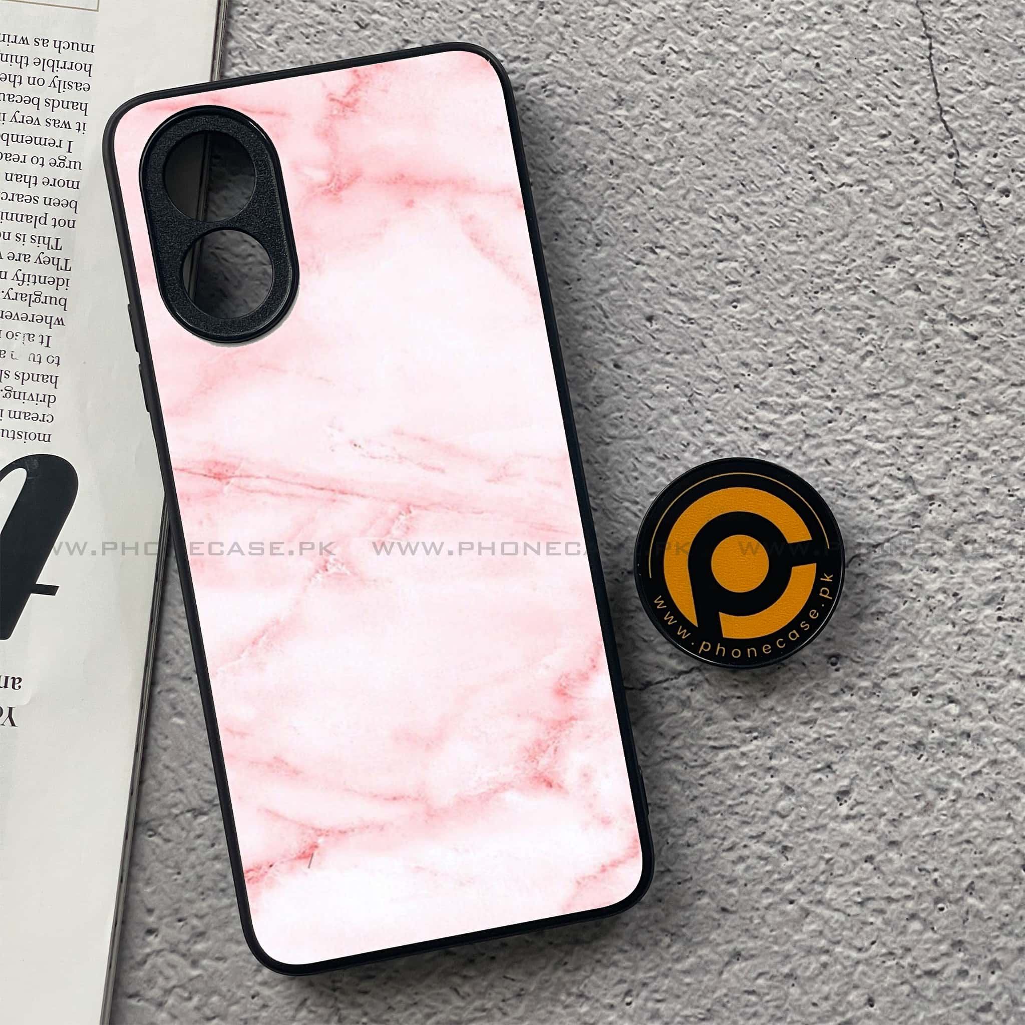 Oppo A18 4G - Pink Marble Series - Premium Printed Glass soft Bumper shock Proof Case