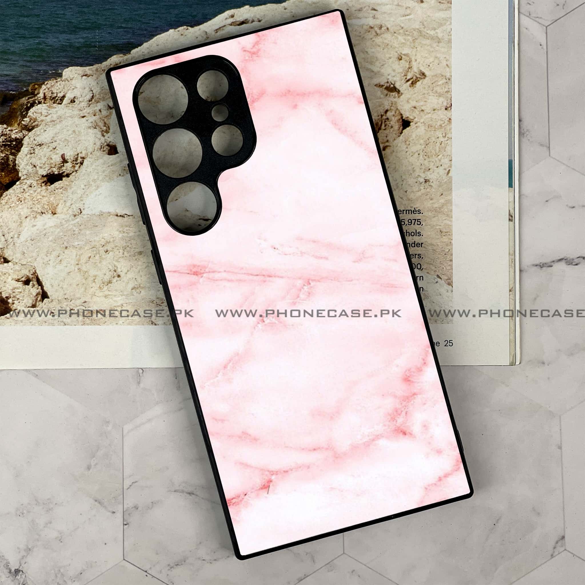 Samsung Galaxy S24 Ultra - Pink Marble Series - Premium Metal Printed soft Bumper shock Proof Case