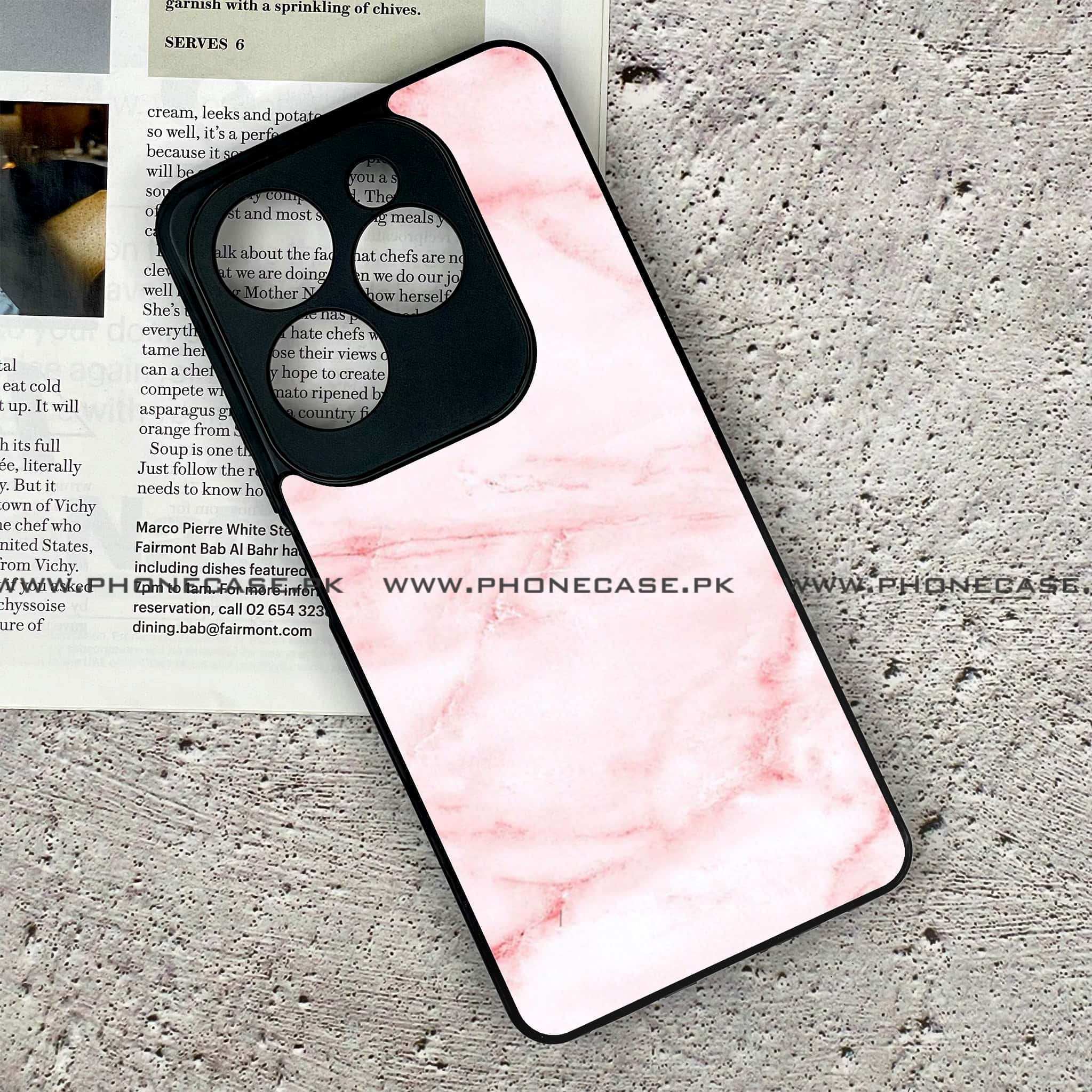 Infinix Hot 40 Pro - Pink Marble Series - Premium Printed Glass soft Bumper shock Proof Case