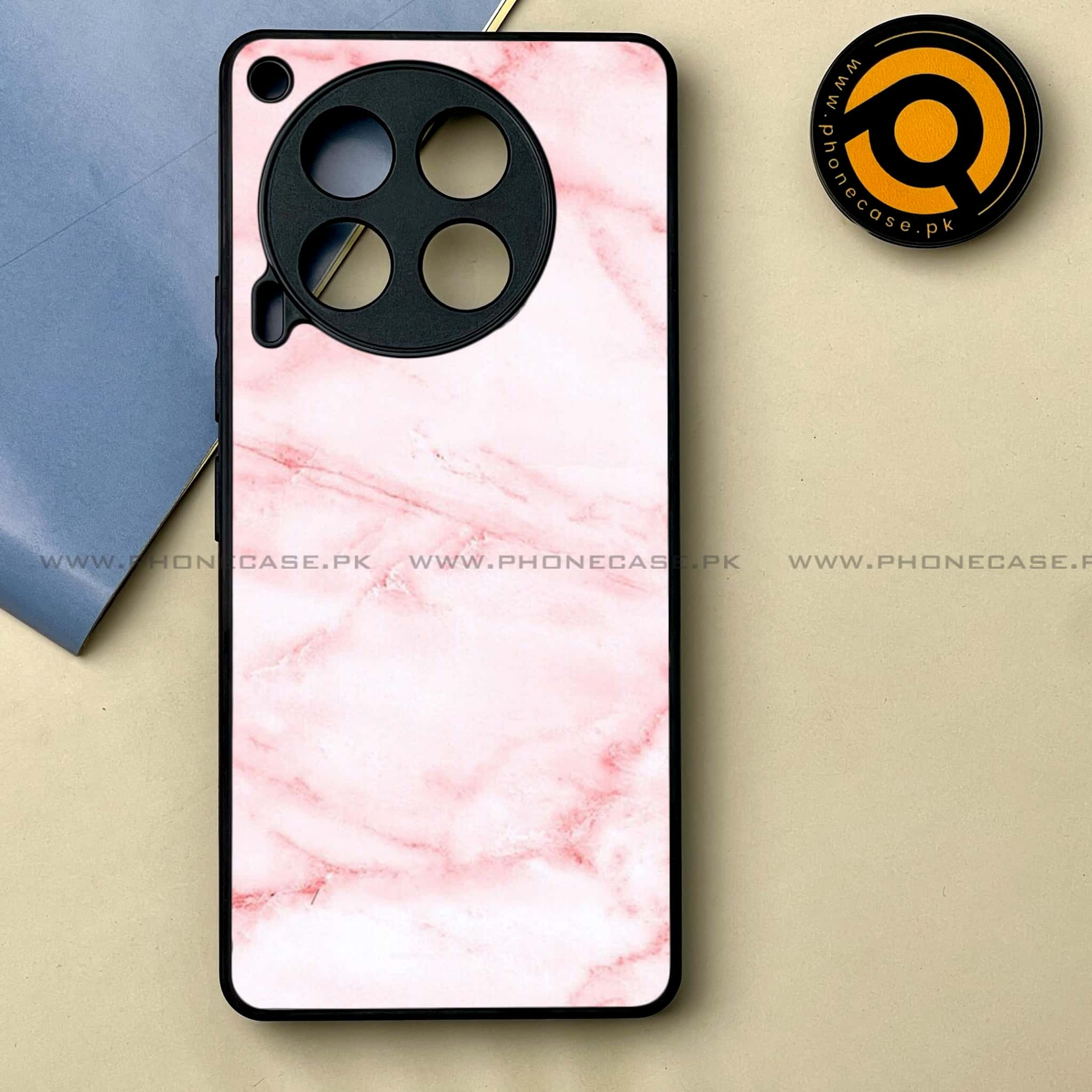 Tecno Camon 30 - Pink Marble Series -  Premium Printed Metal soft Bumper shock Proof Case