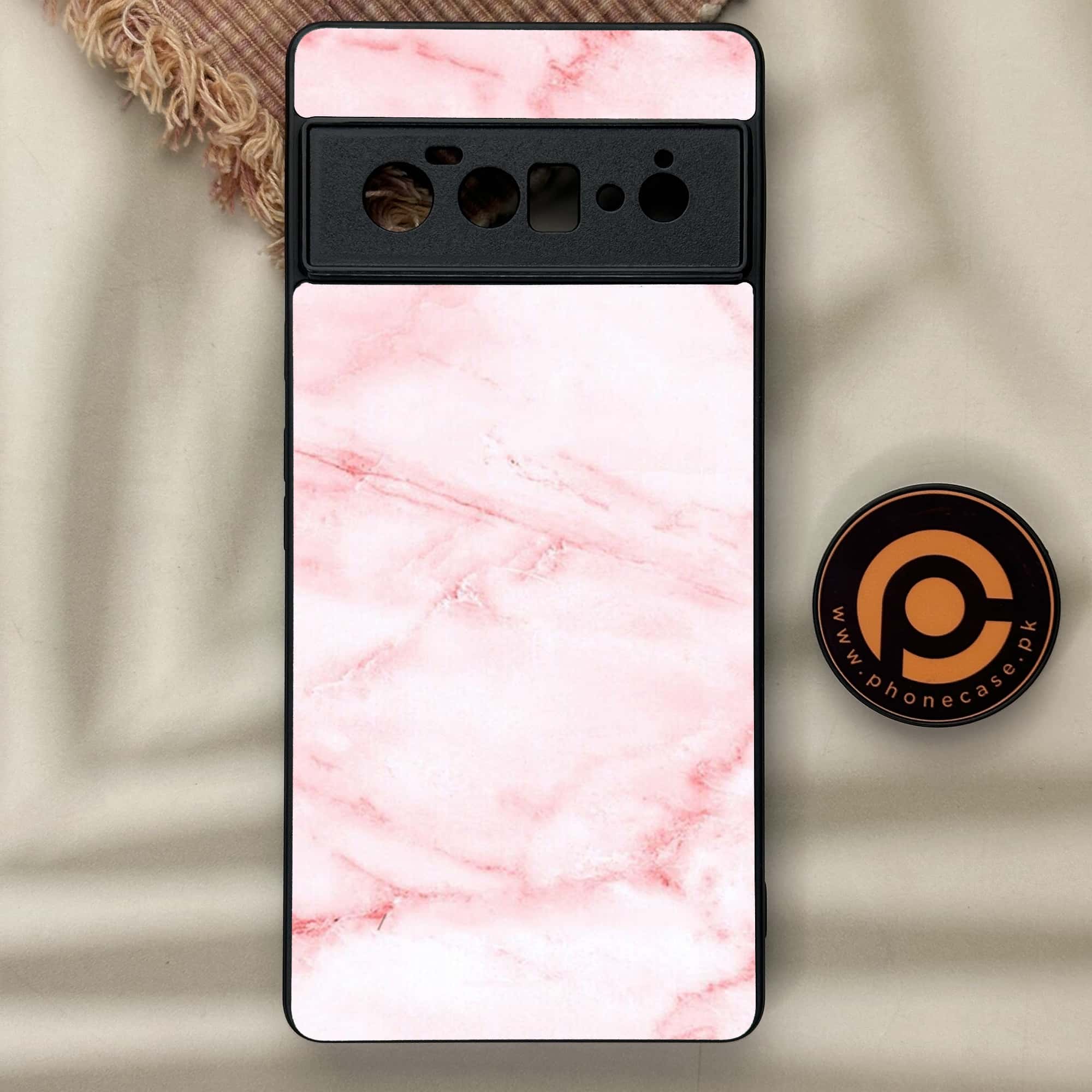 Google Pixel 6A - Pink Marble Series - Premium Metal Printed soft Bumper Shock Proof Case