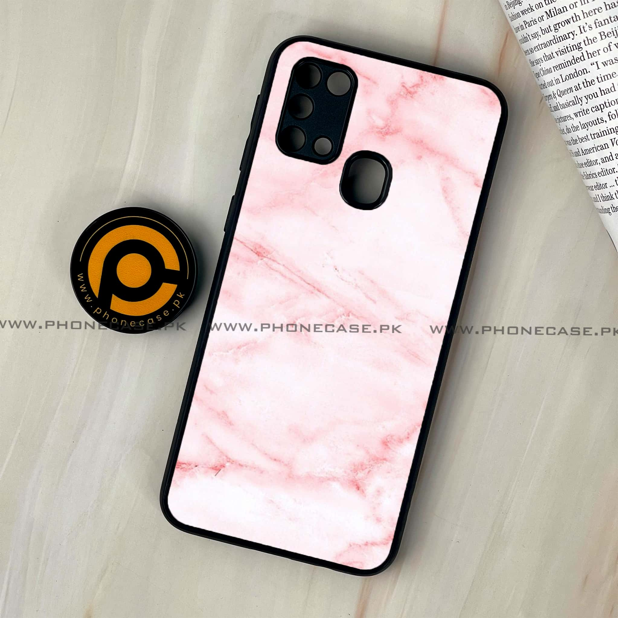 Galaxy M31 - Pink Marble Series - Premium Printed Glass soft Bumper shock Proof Case