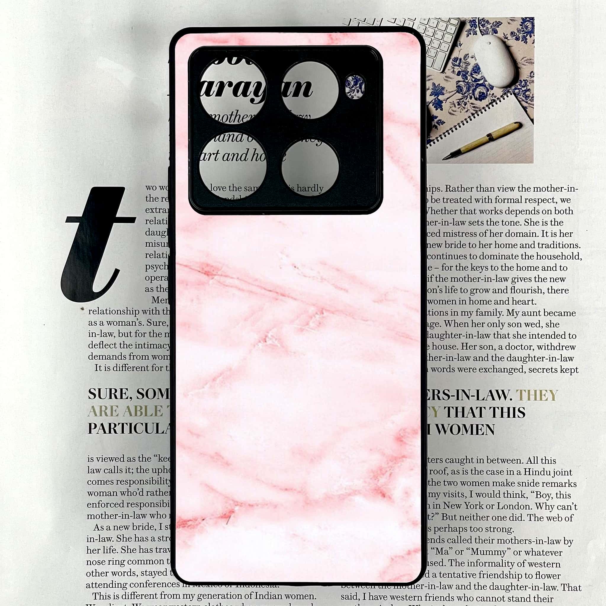Infinix Note 40 Pro Plus - Pink Marble Series - Premium Metal Printed soft Bumper shock Proof Case