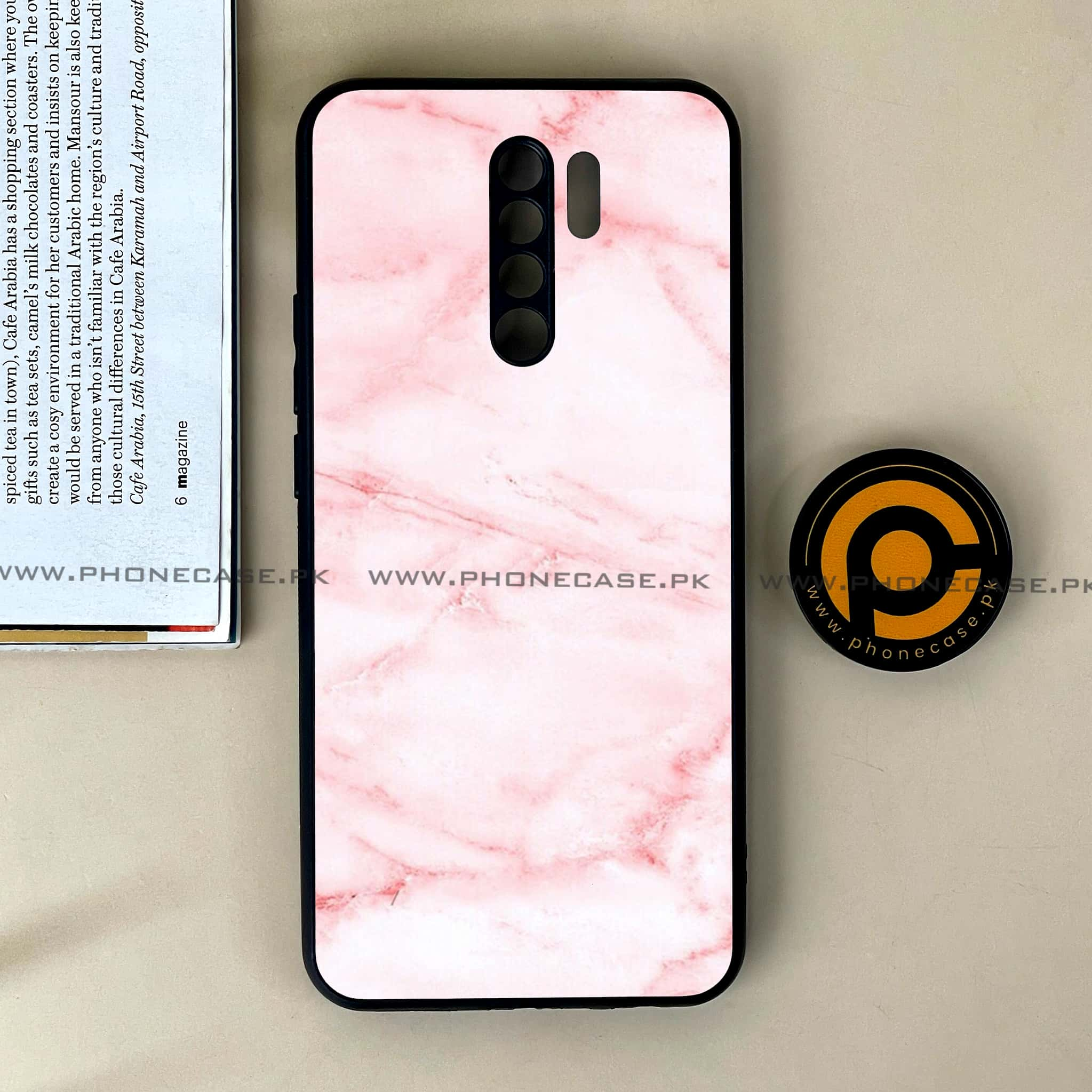 Xiaomi Redmi 9 - Pink Marble Series - Premium Printed Glass soft Bumper shock Proof Case