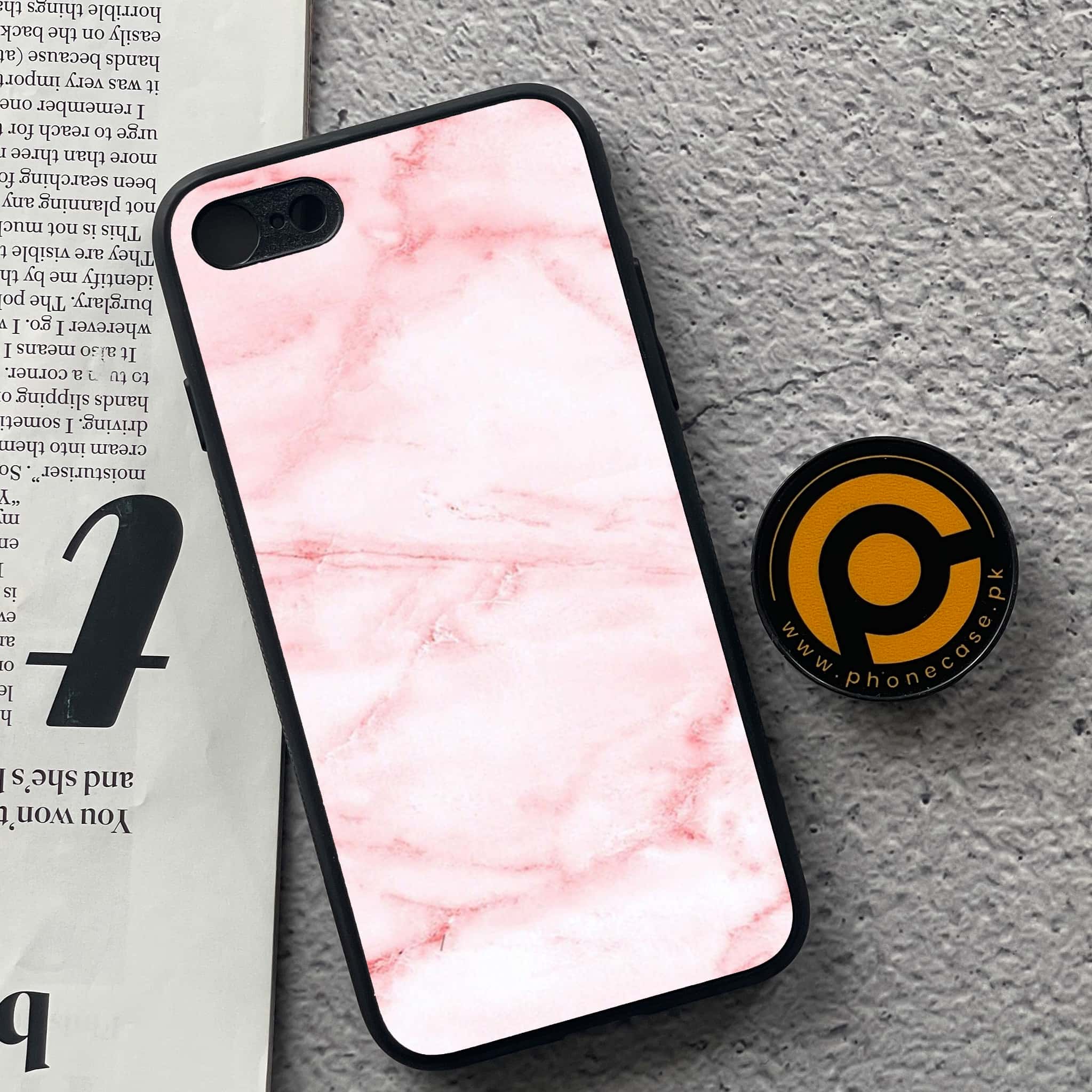 iPhone 7 / 8 - Pink Marble Series - Premium Printed Glass soft Bumper shock Proof Case
