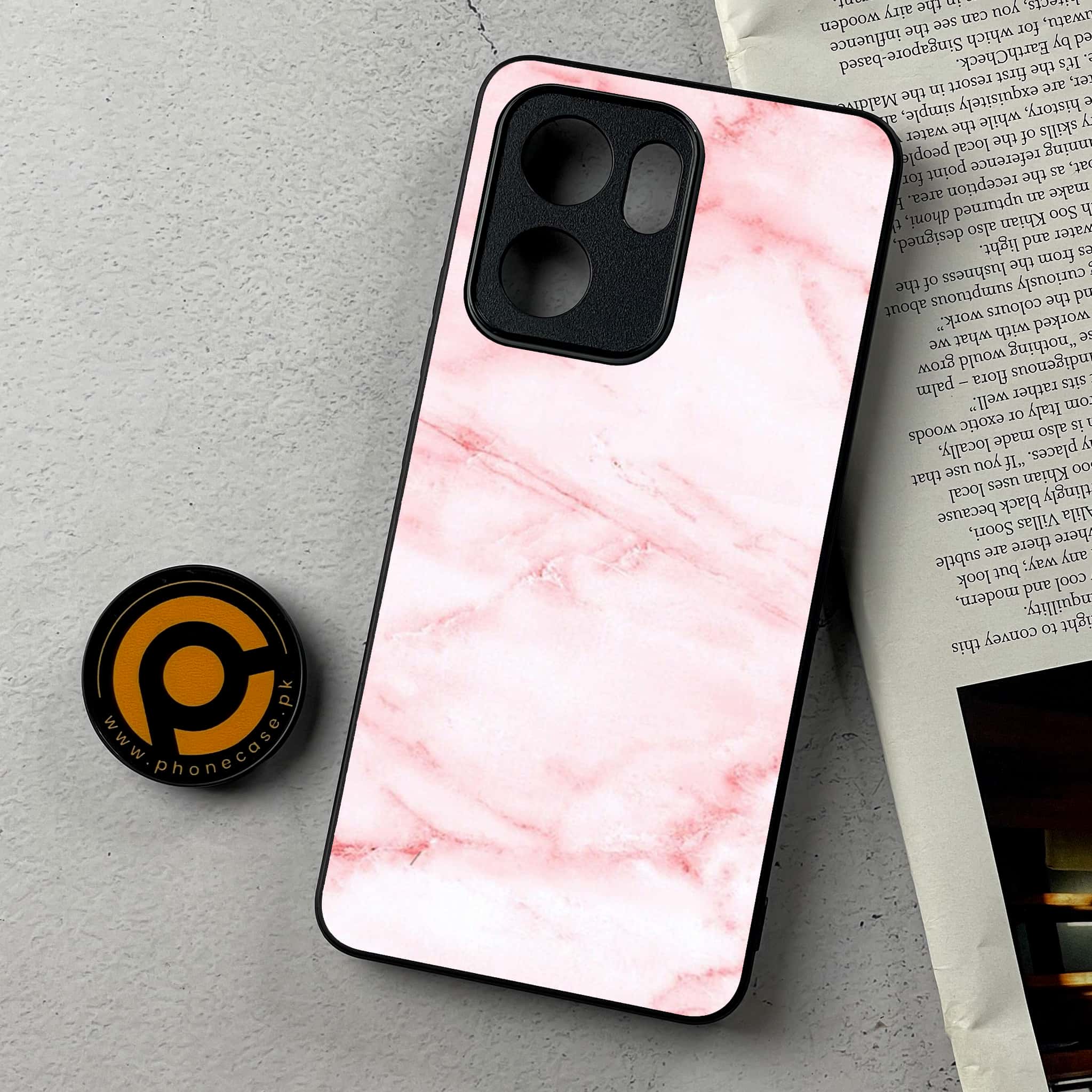 Oppo Reno 13F - Pink Marble Series - Premium Metal Printed Soft Bumper Shockproof Case