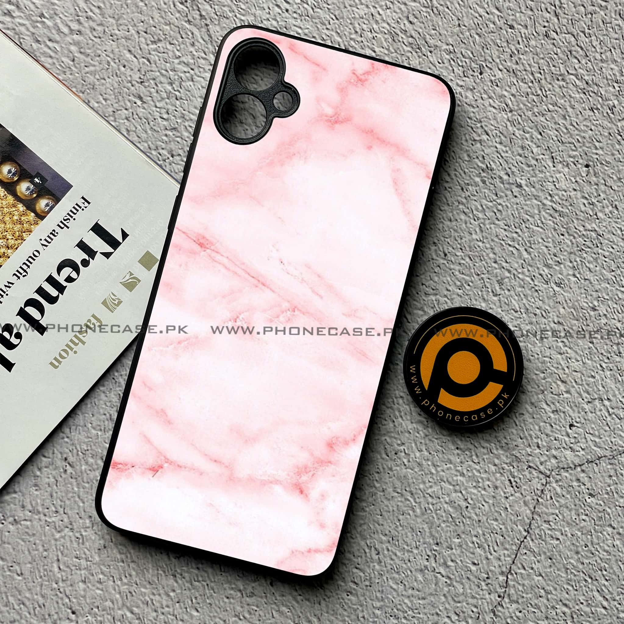 Samsung Galaxy A05 - Pink Marble Series - Premium Metal Printed soft Bumper shock Proof Case
