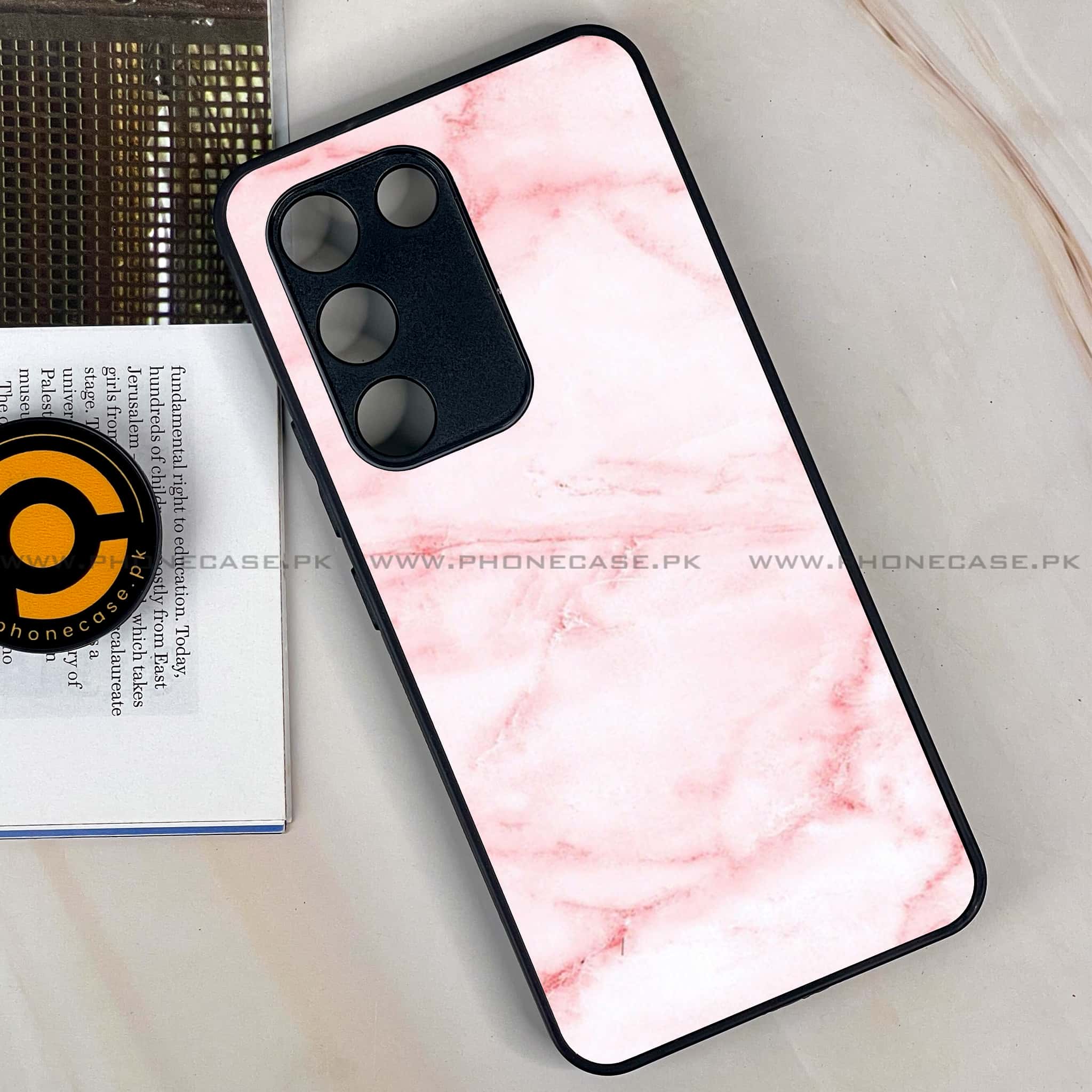 Vivo Y200e - Pink Marble Series - Premium Metal Printed soft Bumper shock Proof Case