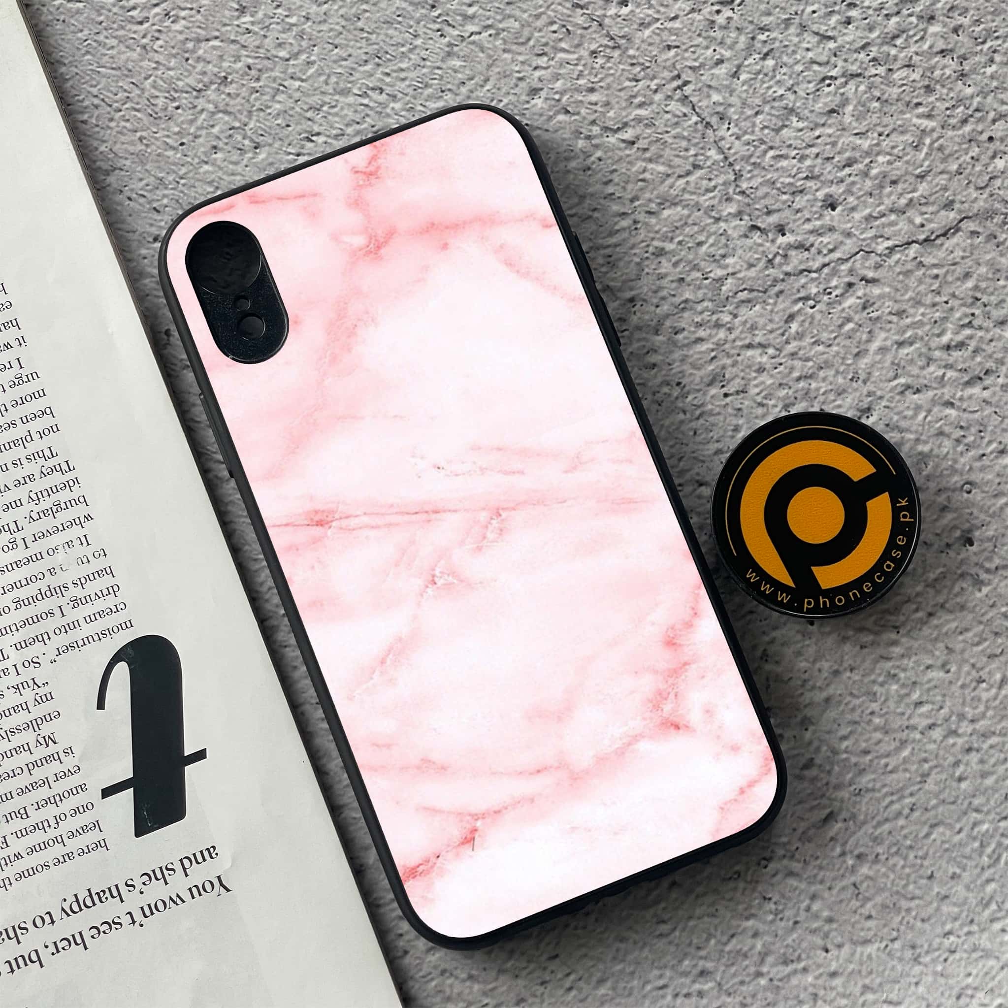 iPhone XR - Pink Marble Series - Premium Metal Printed soft Bumper shock Proof Case