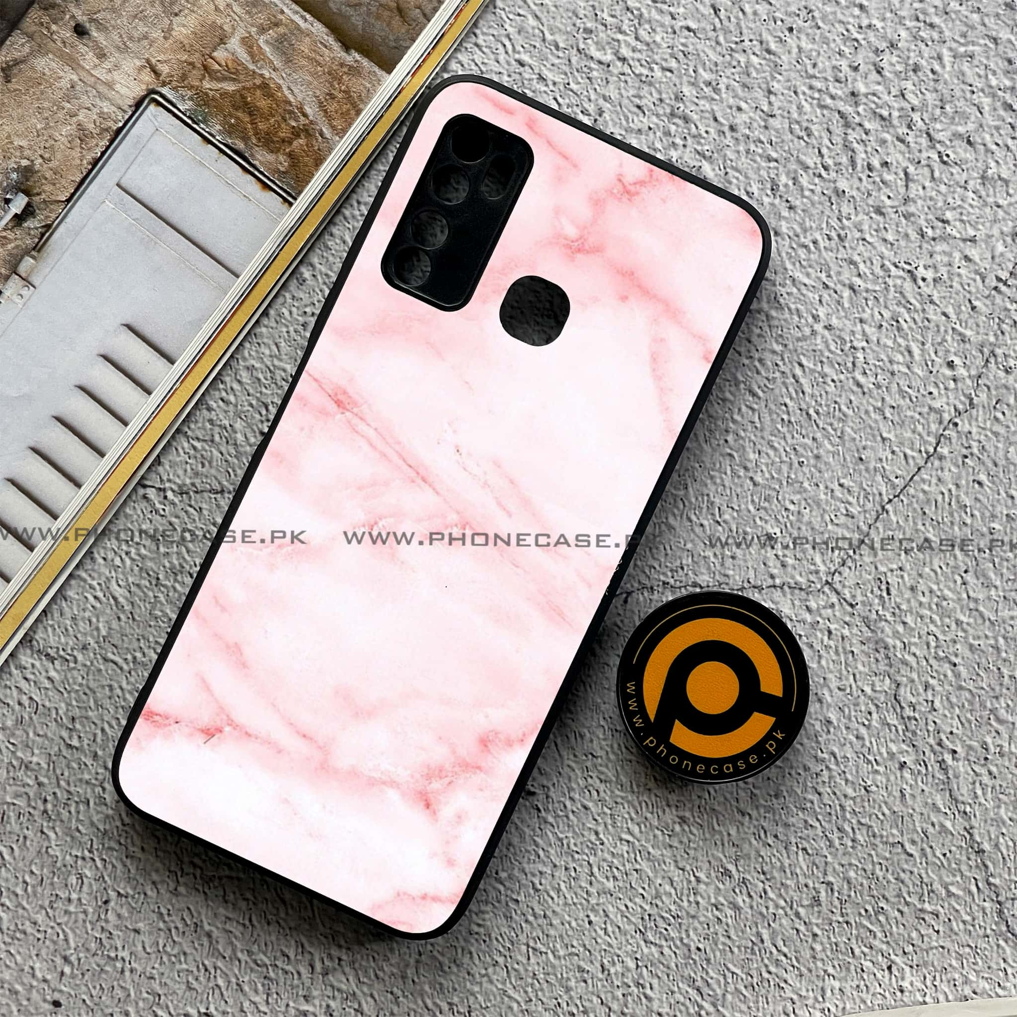 Infinix Note 7 Lite - Pink Marble Series - Premium Printed Metal soft Bumper shock Proof Case