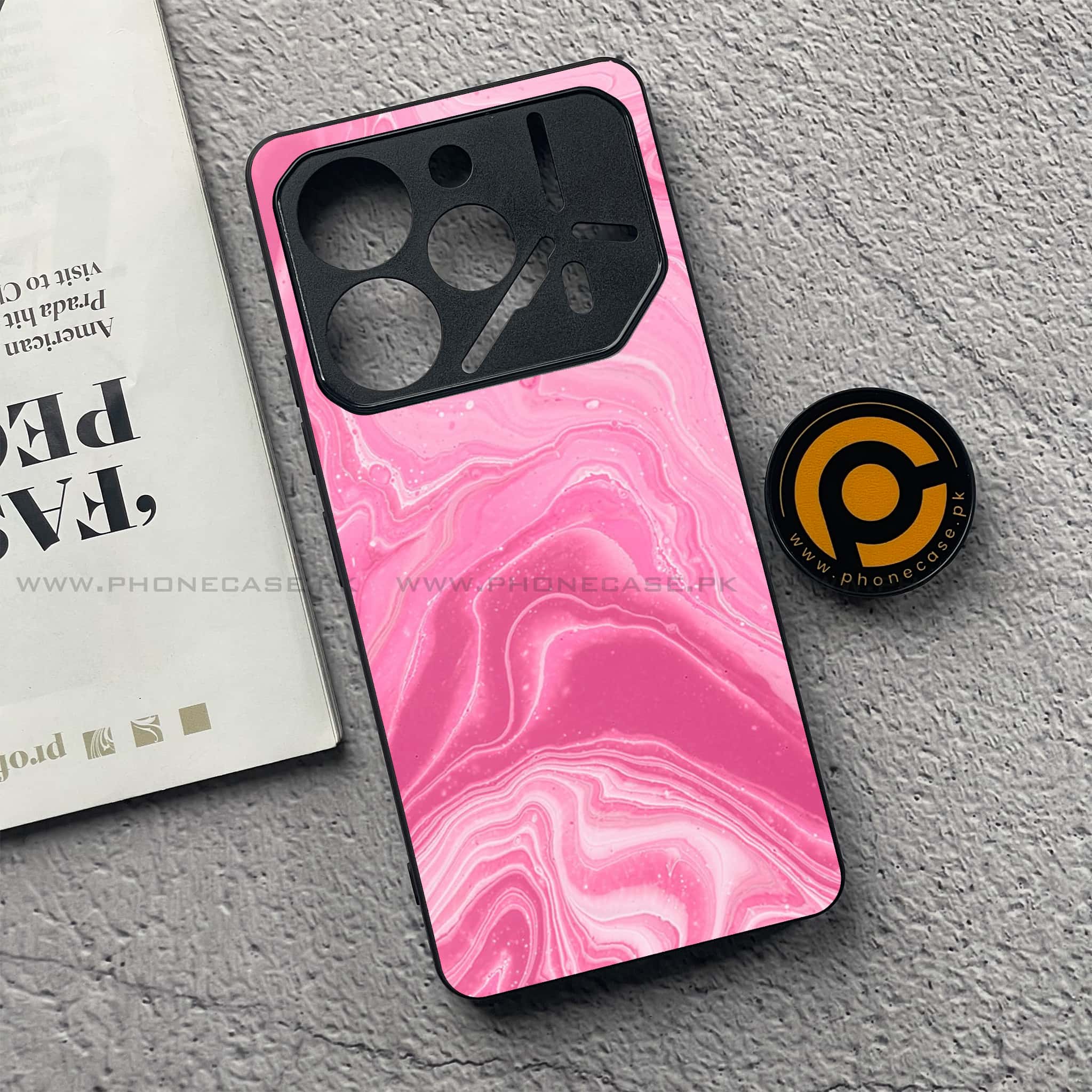 Tecno Pova 6 Pro - Pink Marble Series - Premium Printed Glass soft Bumper shock Proof Case