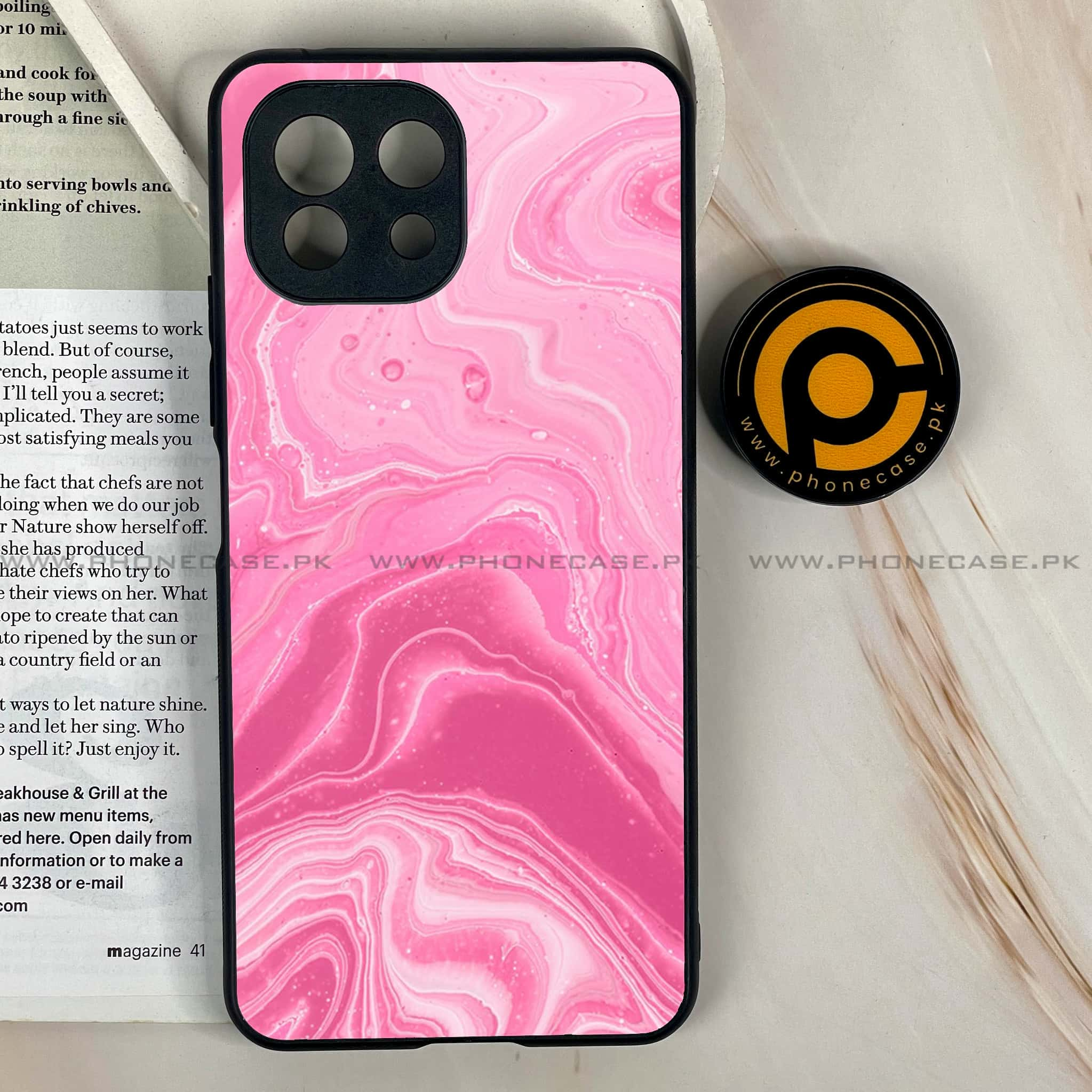 Mi 11 Lite - Pink Marble Series - Premium Printed Glass soft Bumper shock Proof Case