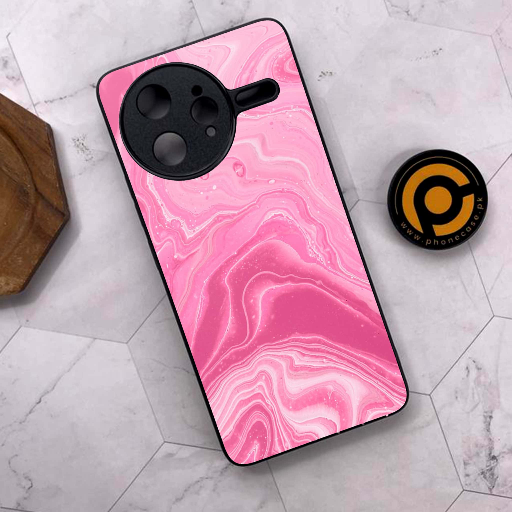Xiaomi Poco F7 Ultra 5G - Pink Marble Series - Premium Metal Printed soft Bumper shock Proof Case