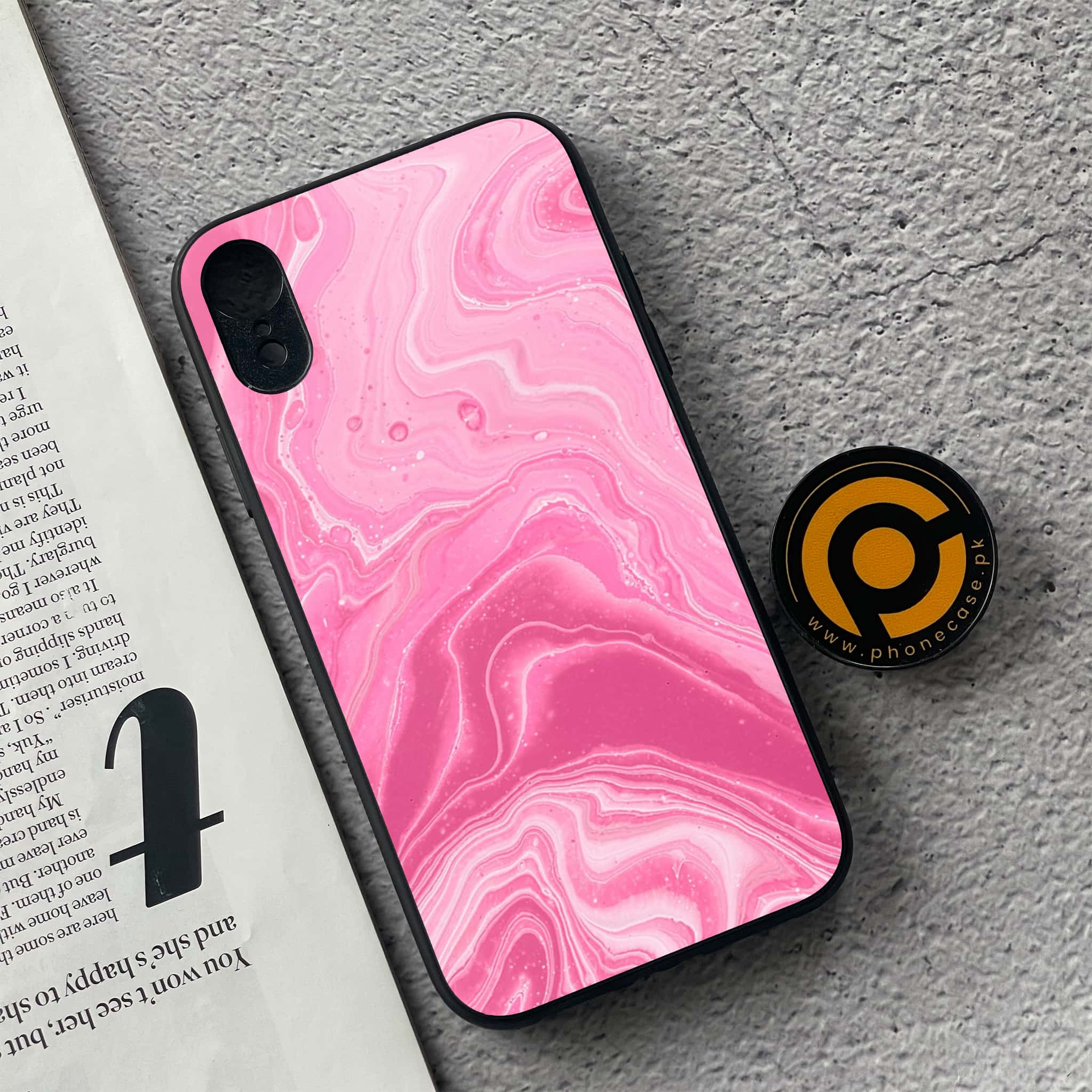 iPhone XR - Pink Marble Series - Premium Metal Printed soft Bumper shock Proof Case