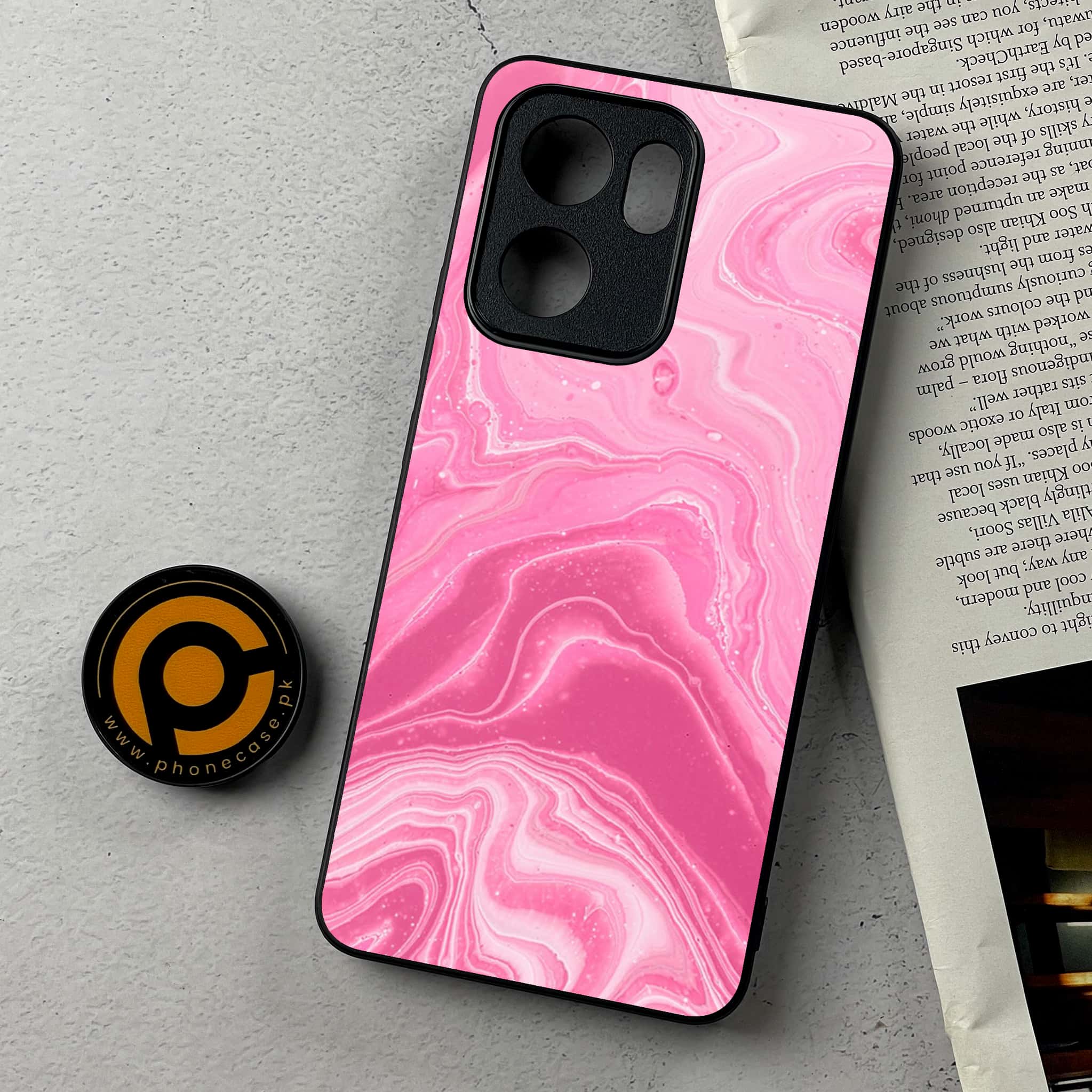 Oppo Reno 13F - Pink Marble Series - Premium Metal Printed Soft Bumper Shockproof Case