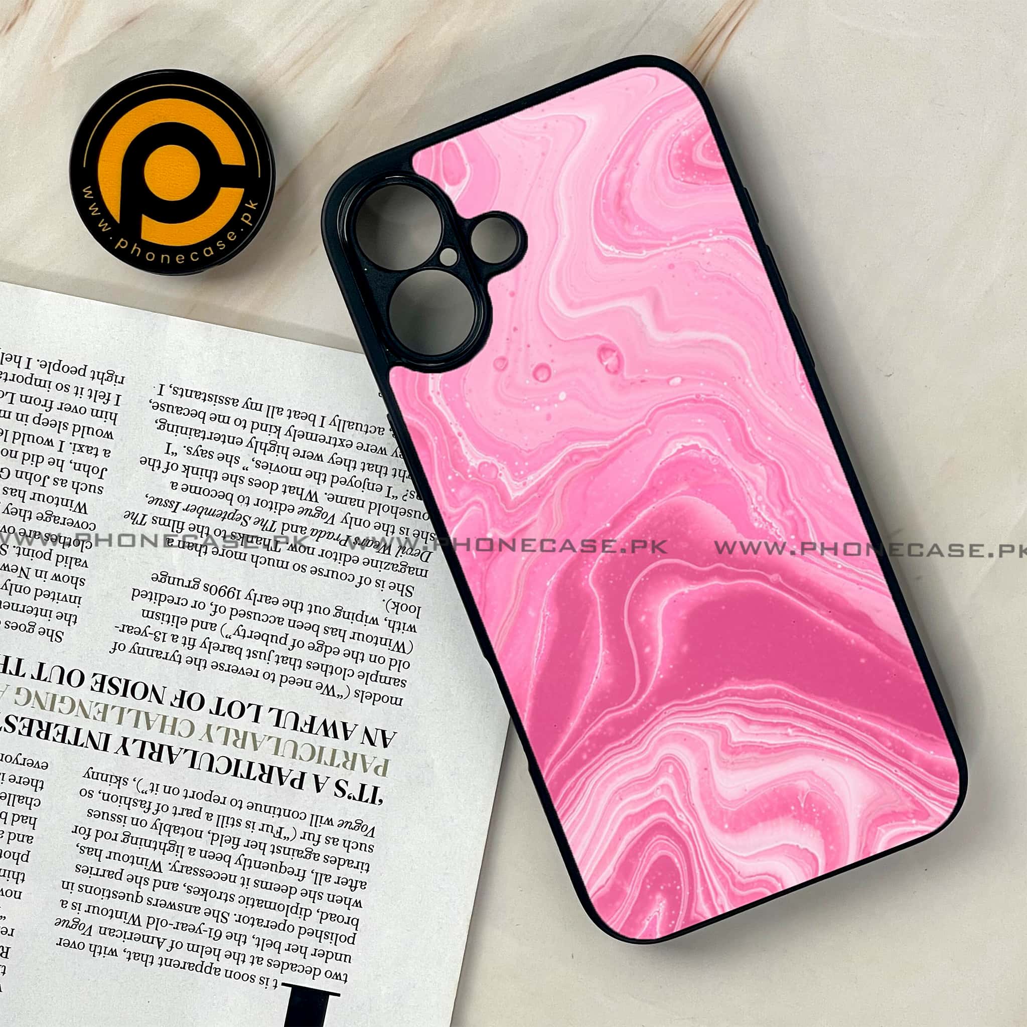 iPhone 16 Plus - Pink Marble Series - Premium Printed Glass soft Bumper shock Proof Case