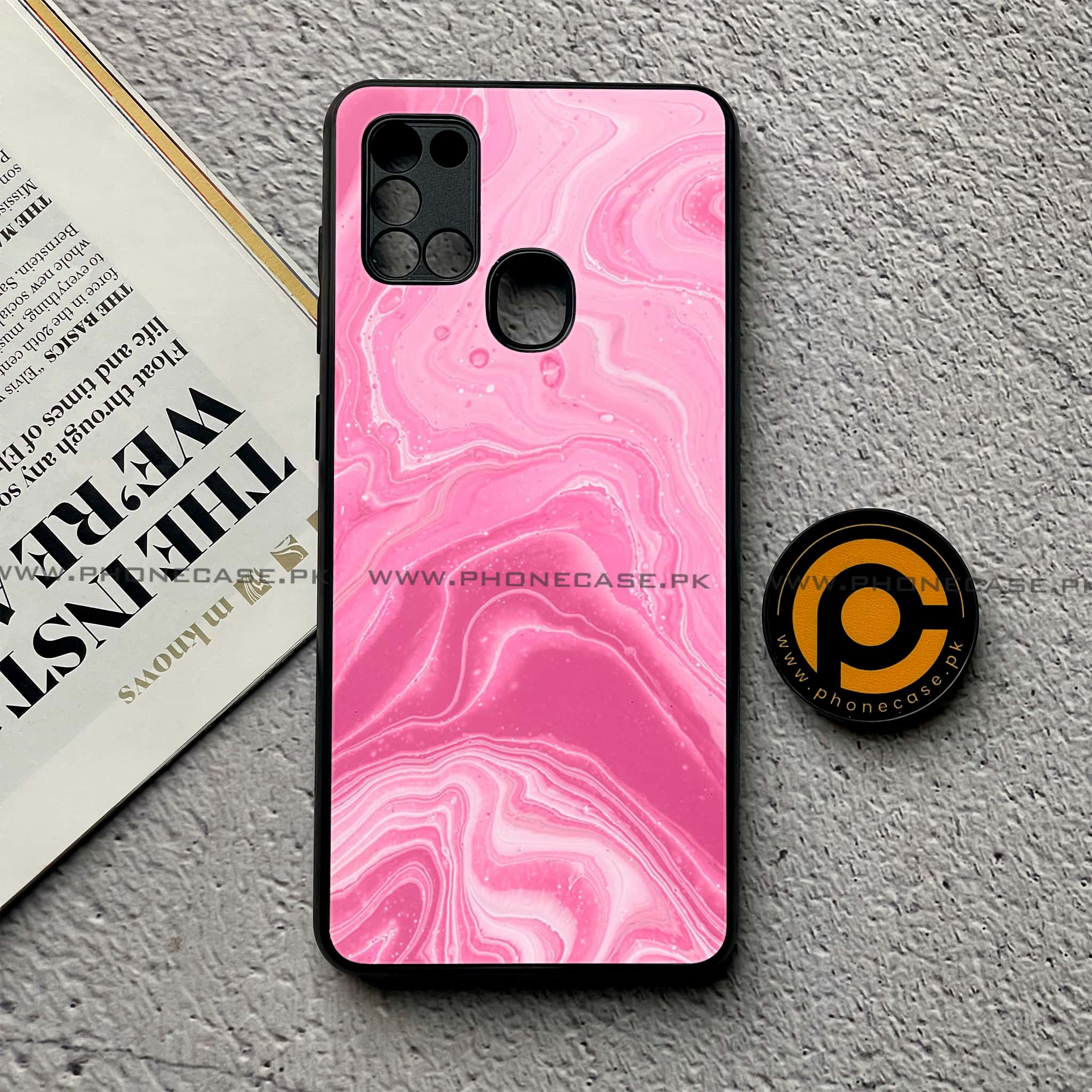 Samsung Galaxy A21s - Pink Marble Series - Premium Printed Glass soft Bumper shock Proof Case