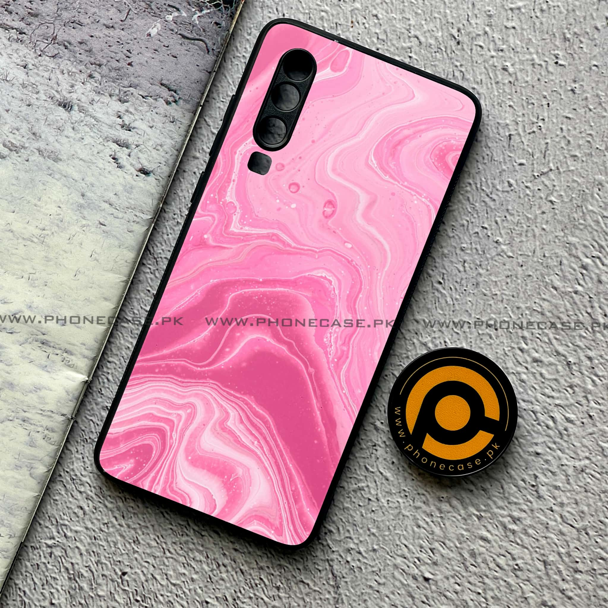 Huawei P30 - Pink Marble Series - Premium Printed Glass soft Bumper shock Proof Case