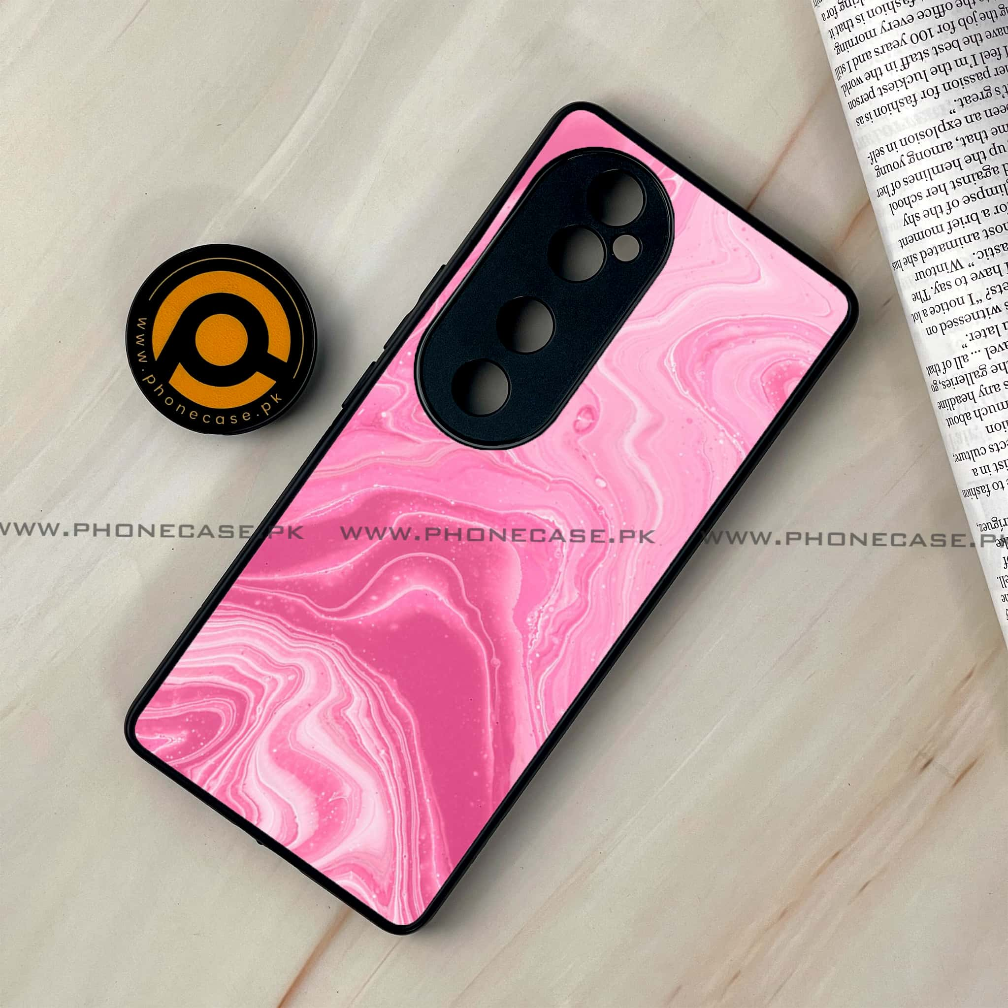 Vivo V40 - Pink Marble Series - Premium Printed Glass soft Bumper shock Proof Case