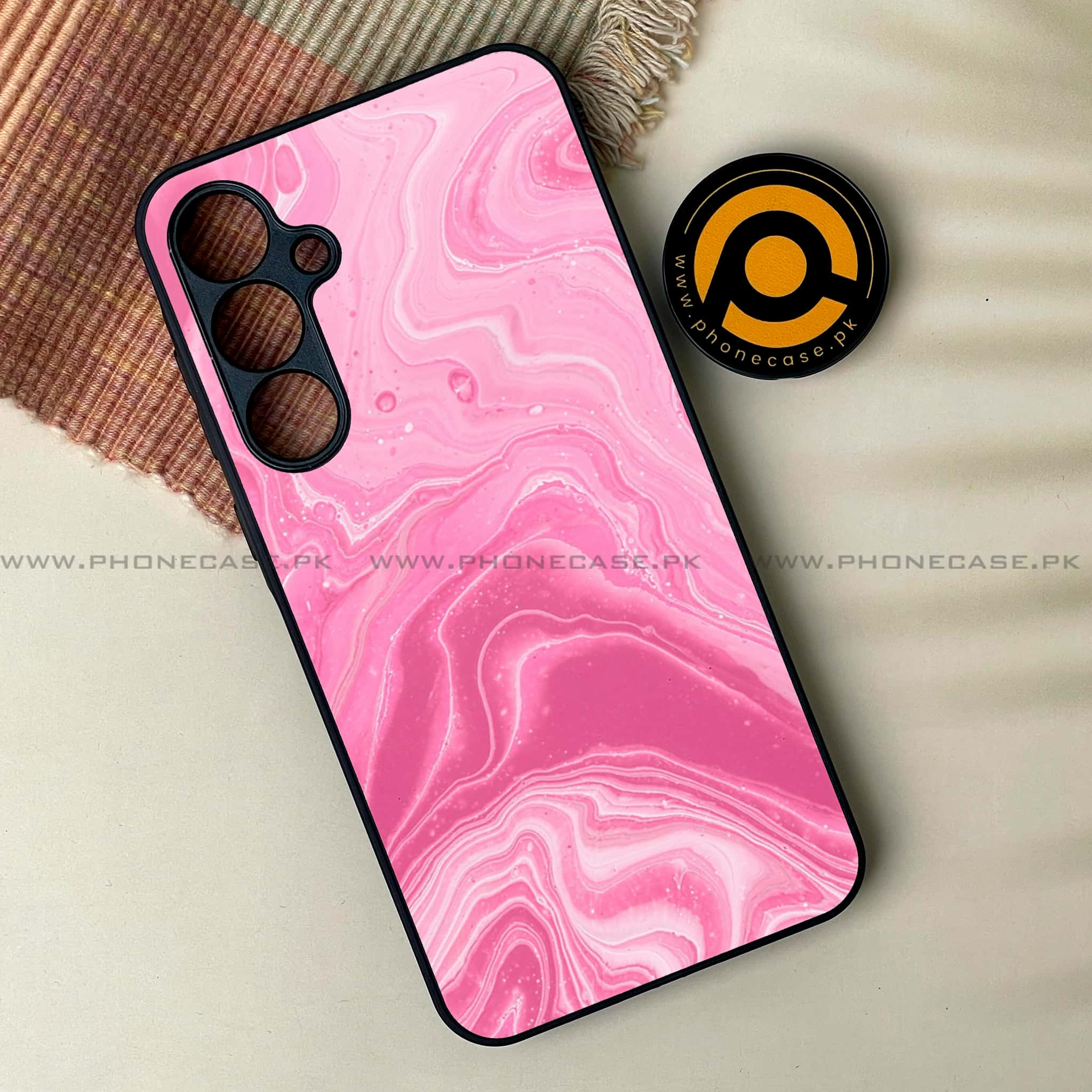 Samsung Galaxy M54 - Pink Marble Series - Premium Printed Glass soft Bumper shock Proof Case