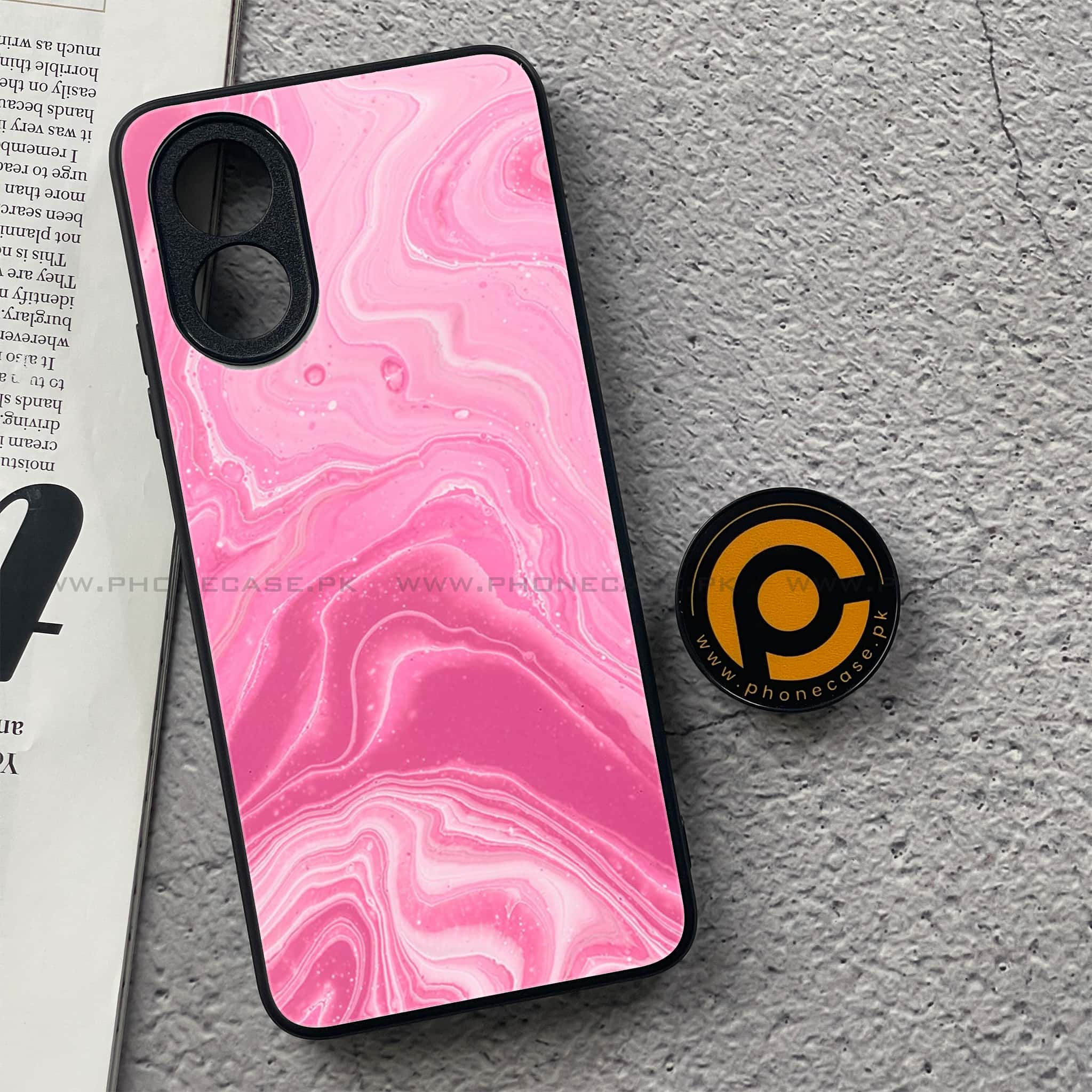 Oppo A18 4G - Pink Marble Series - Premium Printed Glass soft Bumper shock Proof Case