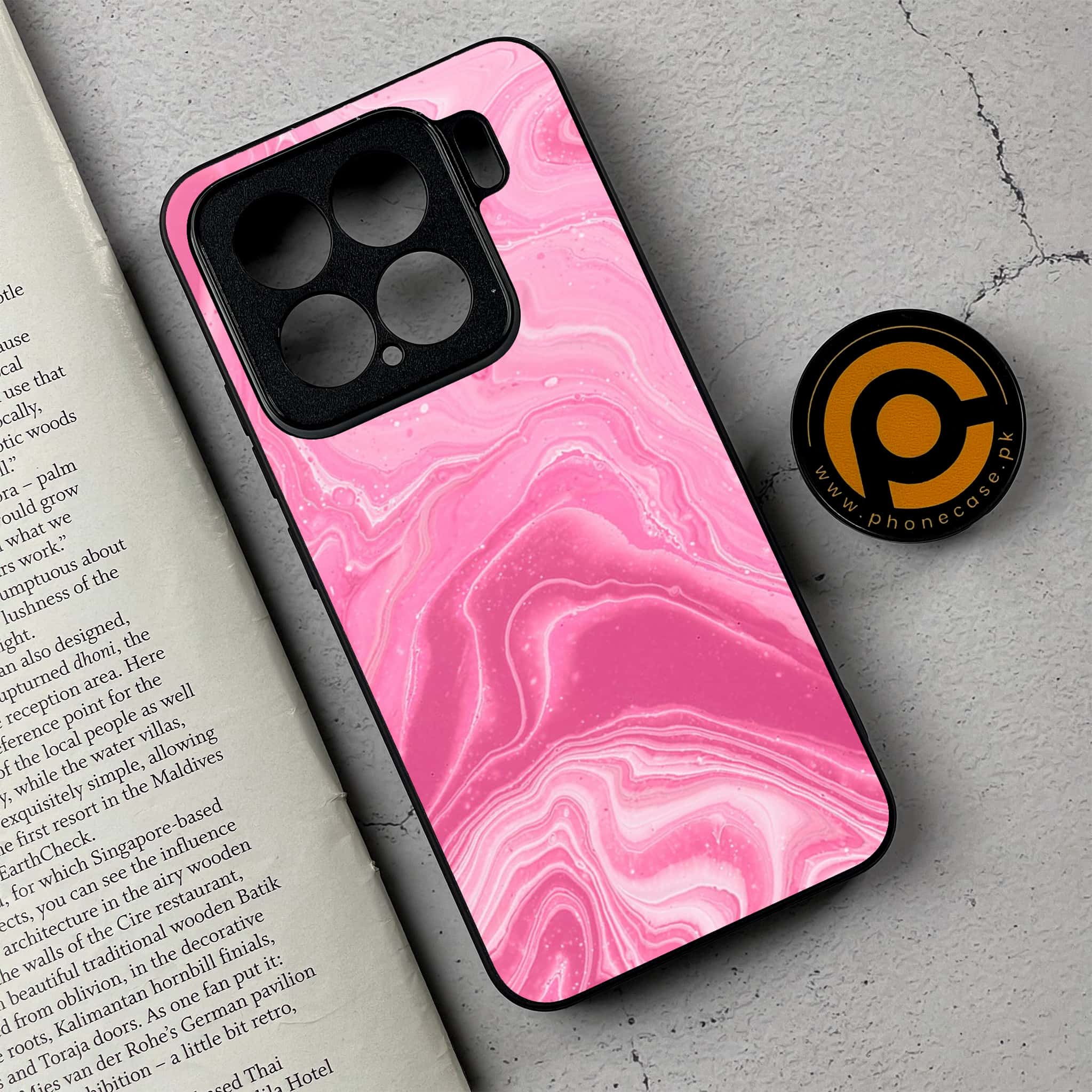 Xiaomi 15 - Pink Marble Series- Premium Metal Printed soft Bumper shock Proof Case