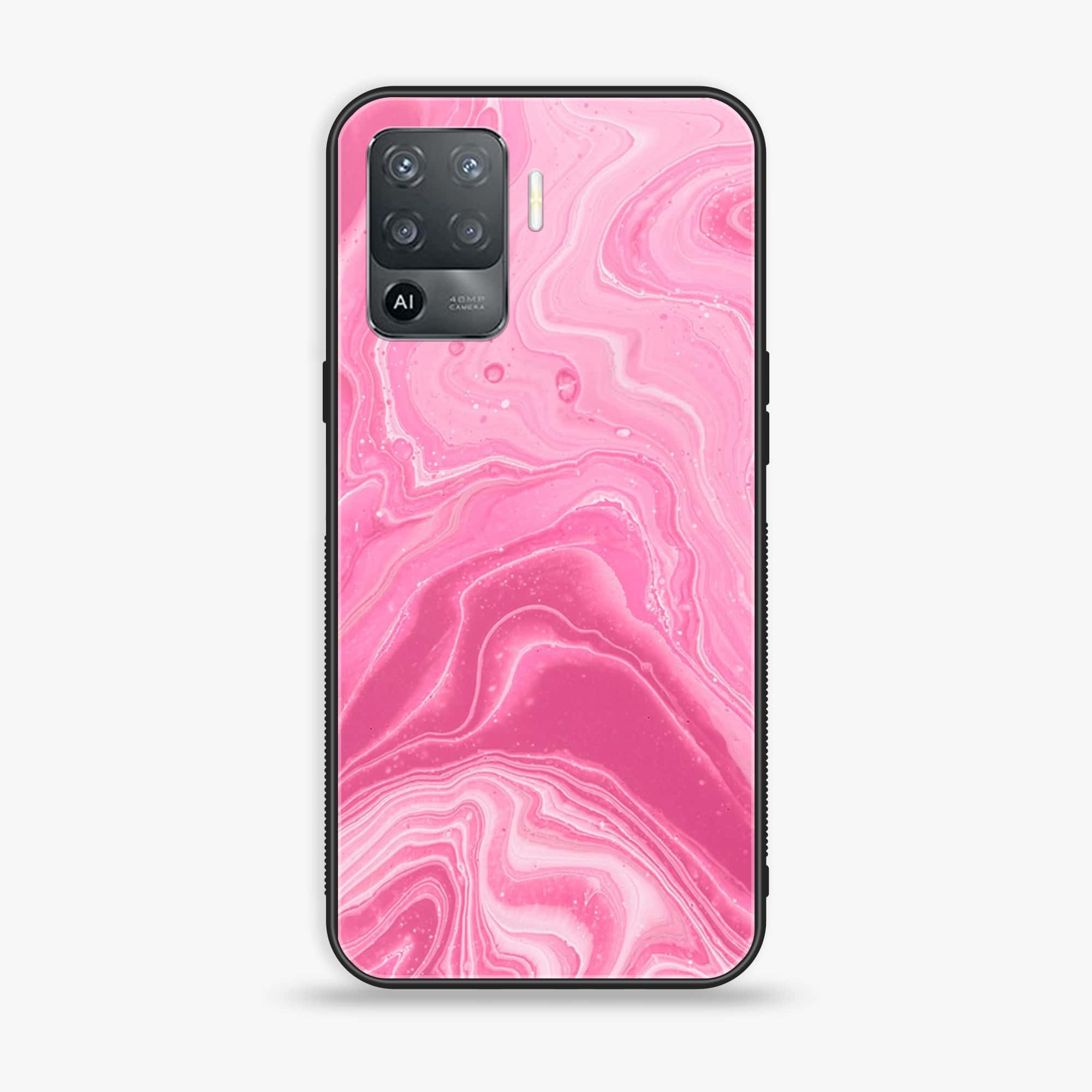 Oppo F19 Pro - Pink Marble Series - Premium Printed Glass soft Bumper shock Proof Case