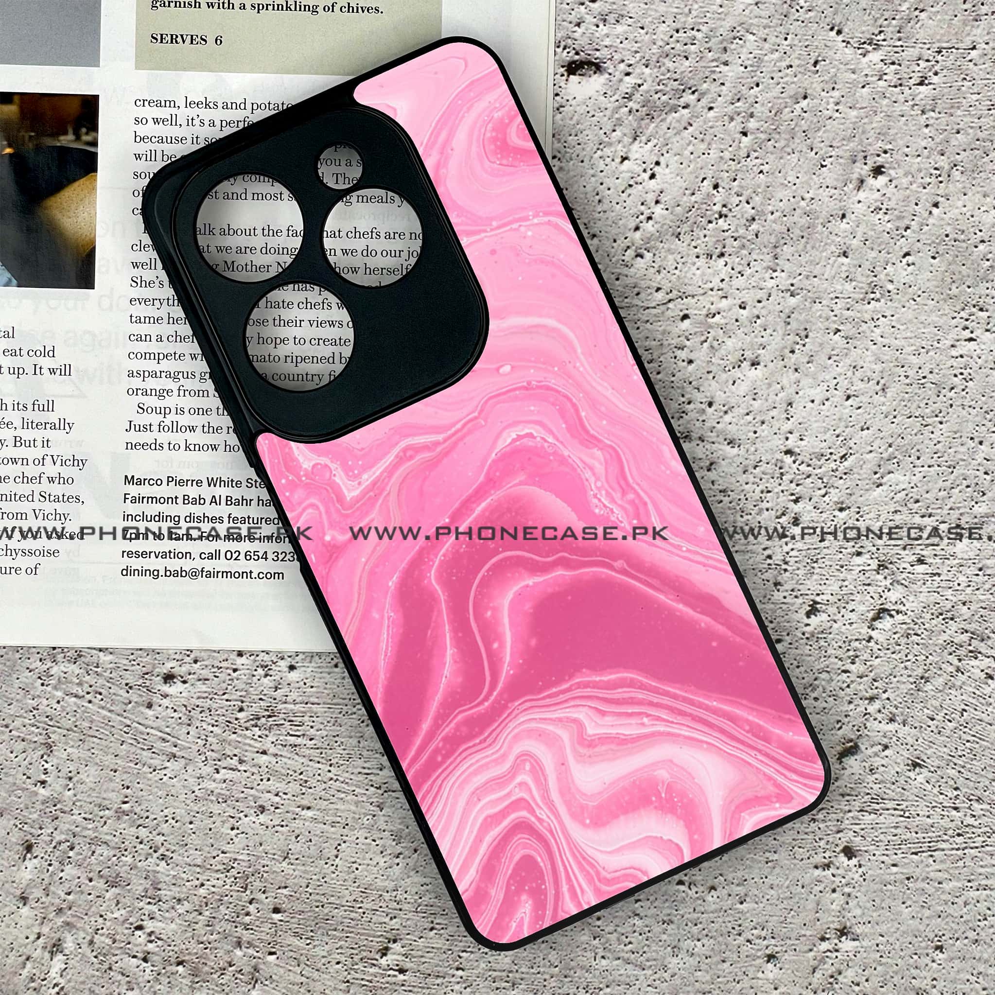 Infinix Hot 40 Pro - Pink Marble Series - Premium Printed Glass soft Bumper shock Proof Case