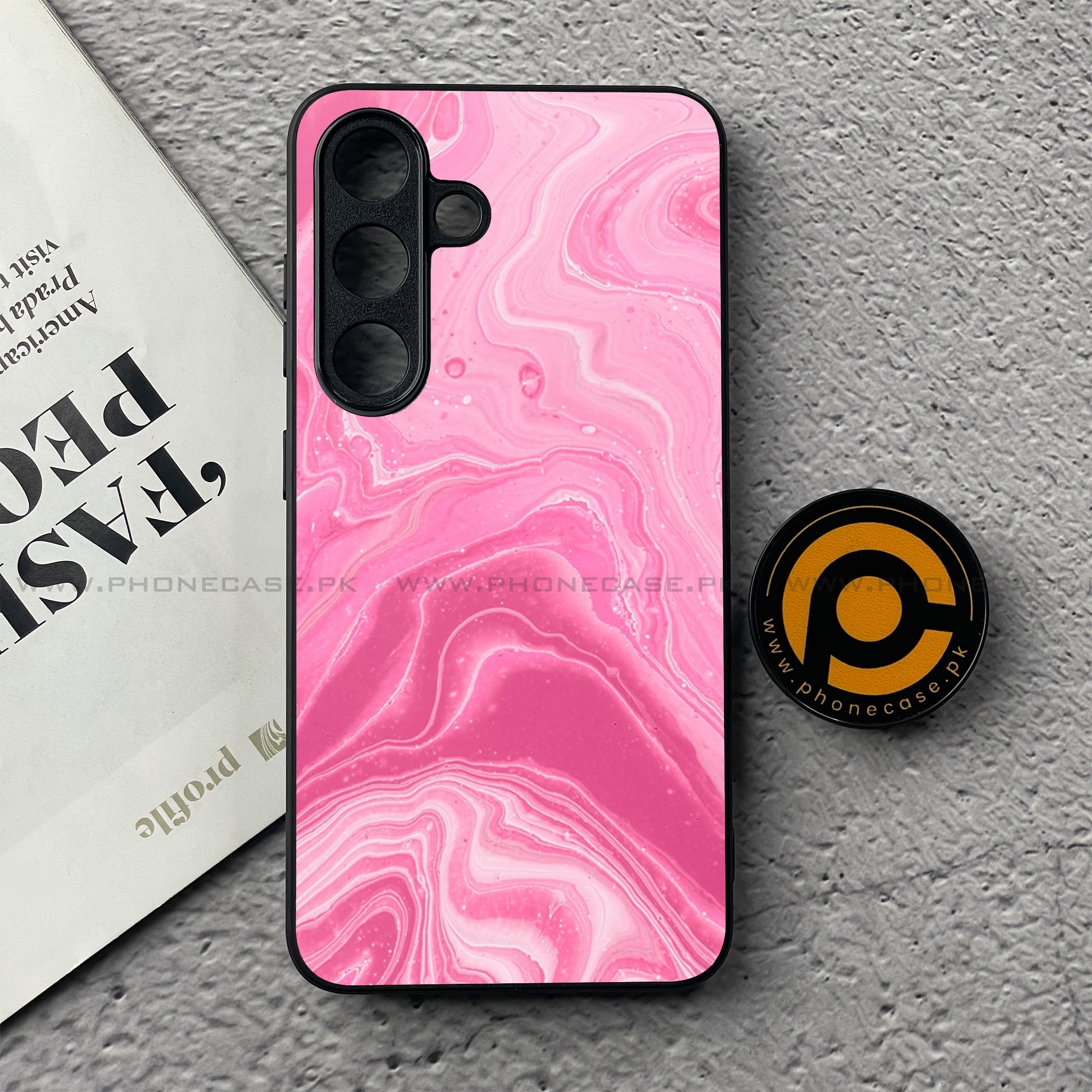 Samsung Galaxy S25 FE - Pink Marble Series - Premium Metal Printed soft Bumper shock Proof Case