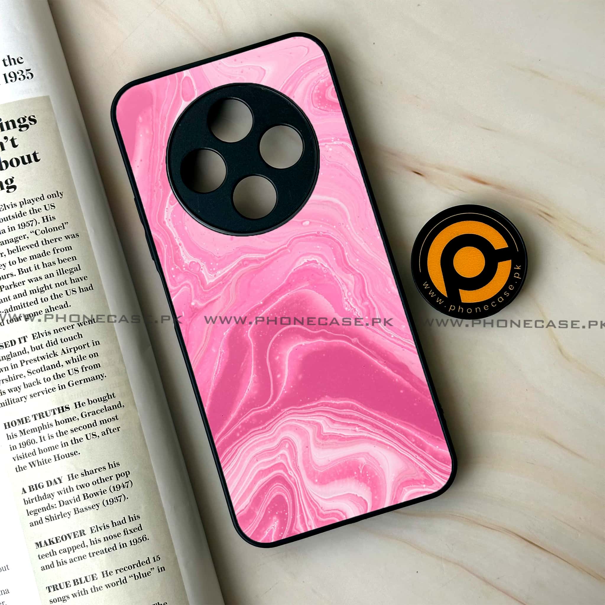 Oppo F27 Pro - Pink Marble Series - Premium Metal Printed soft Bumper Shock Proof Case