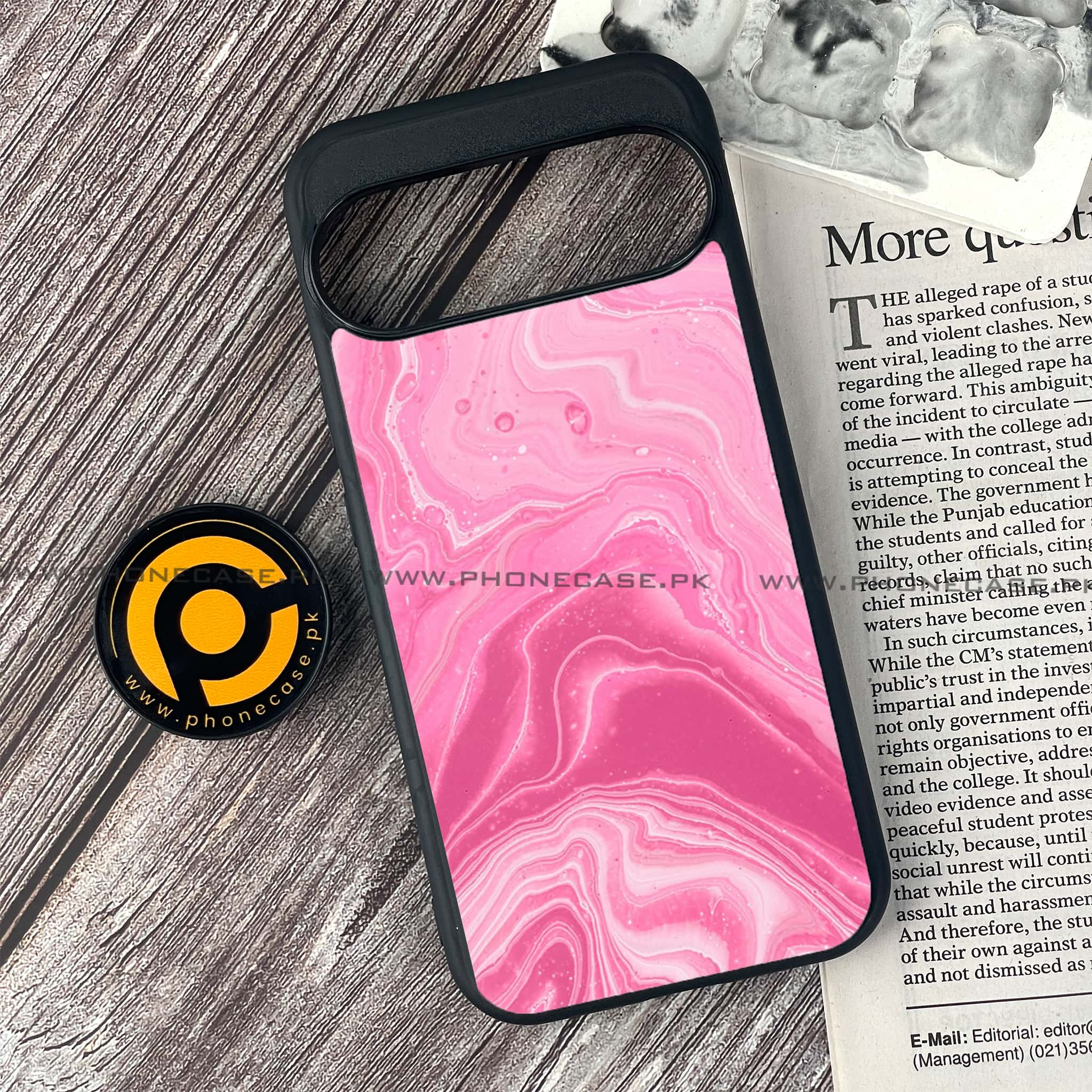 Google Pixel 9 - Pink Marble Series - Premium Printed Glass soft Bumper shock Proof Case