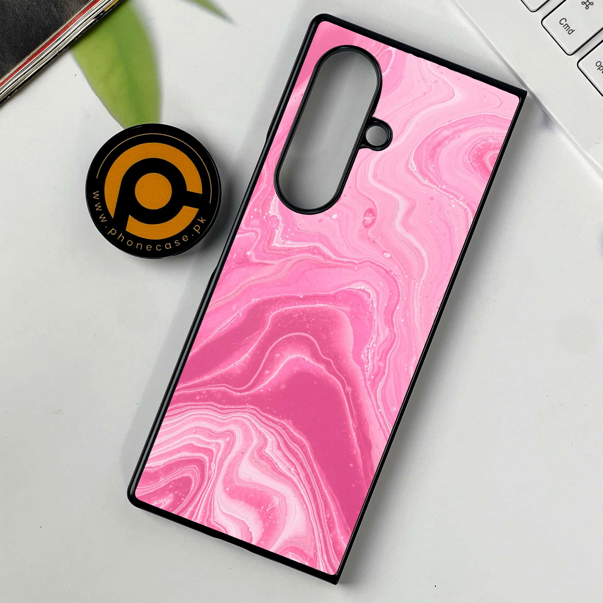 Samsung Galaxy Z Fold 7 - Pink Marble Series - Premium Metal Printed soft Bumper shock Proof Case