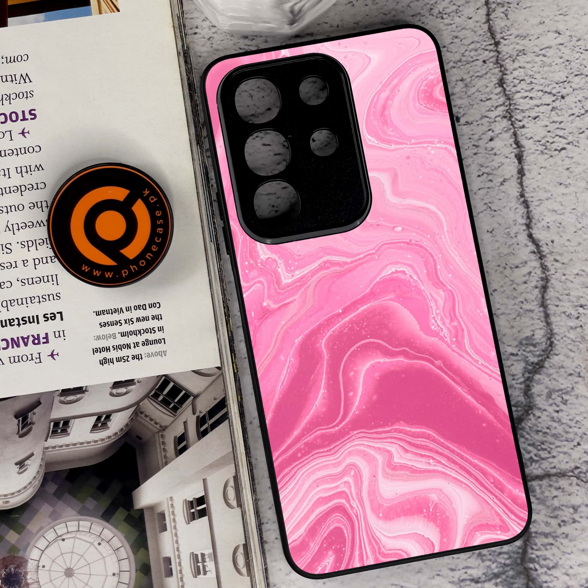 Vivo Y29 4G - Pink Marble Series - Premium Metal Printed soft Bumper Shock Proof Case