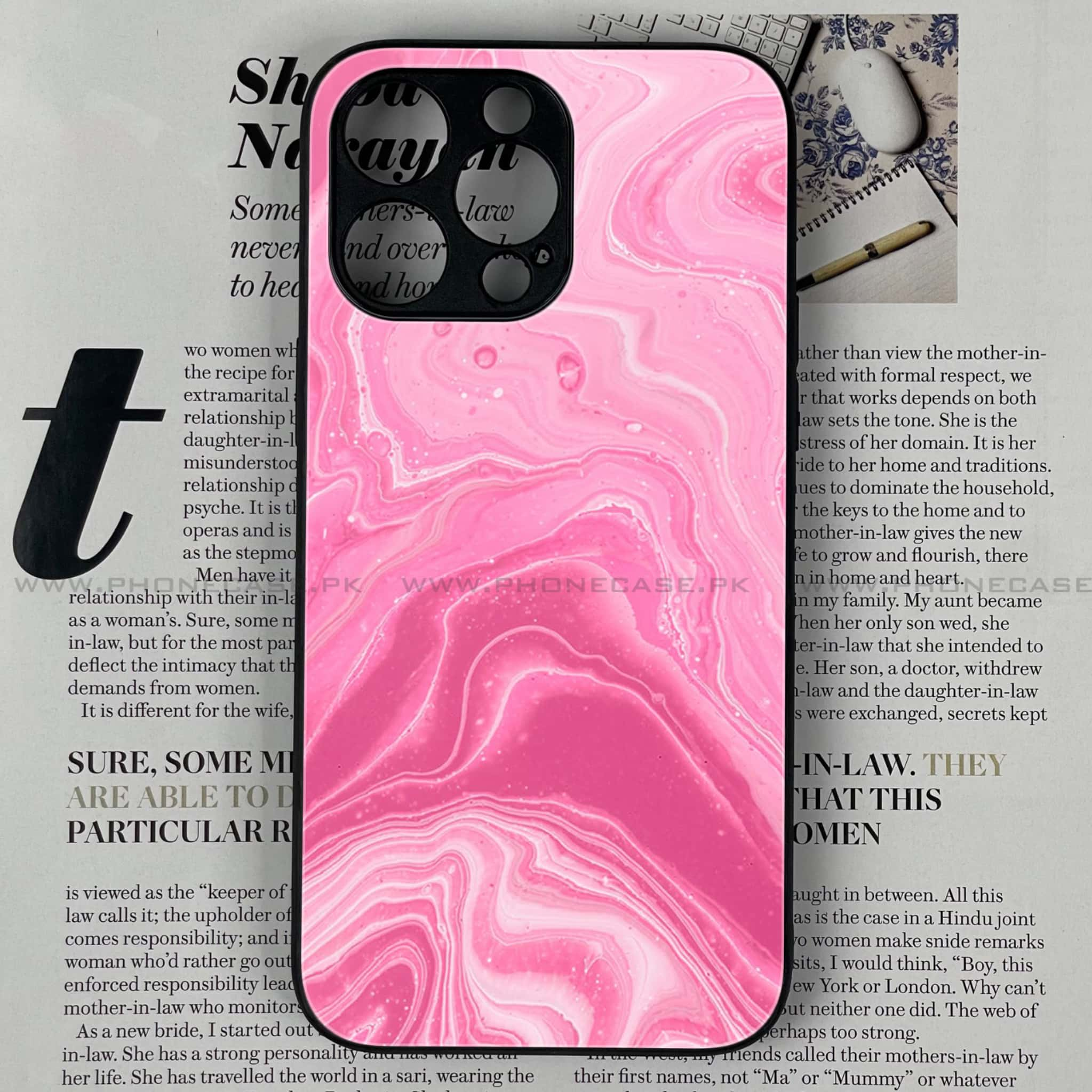 iPhone 14 Pro- Pink Marble Series - Premium Printed Glass soft Bumper shock Proof Case